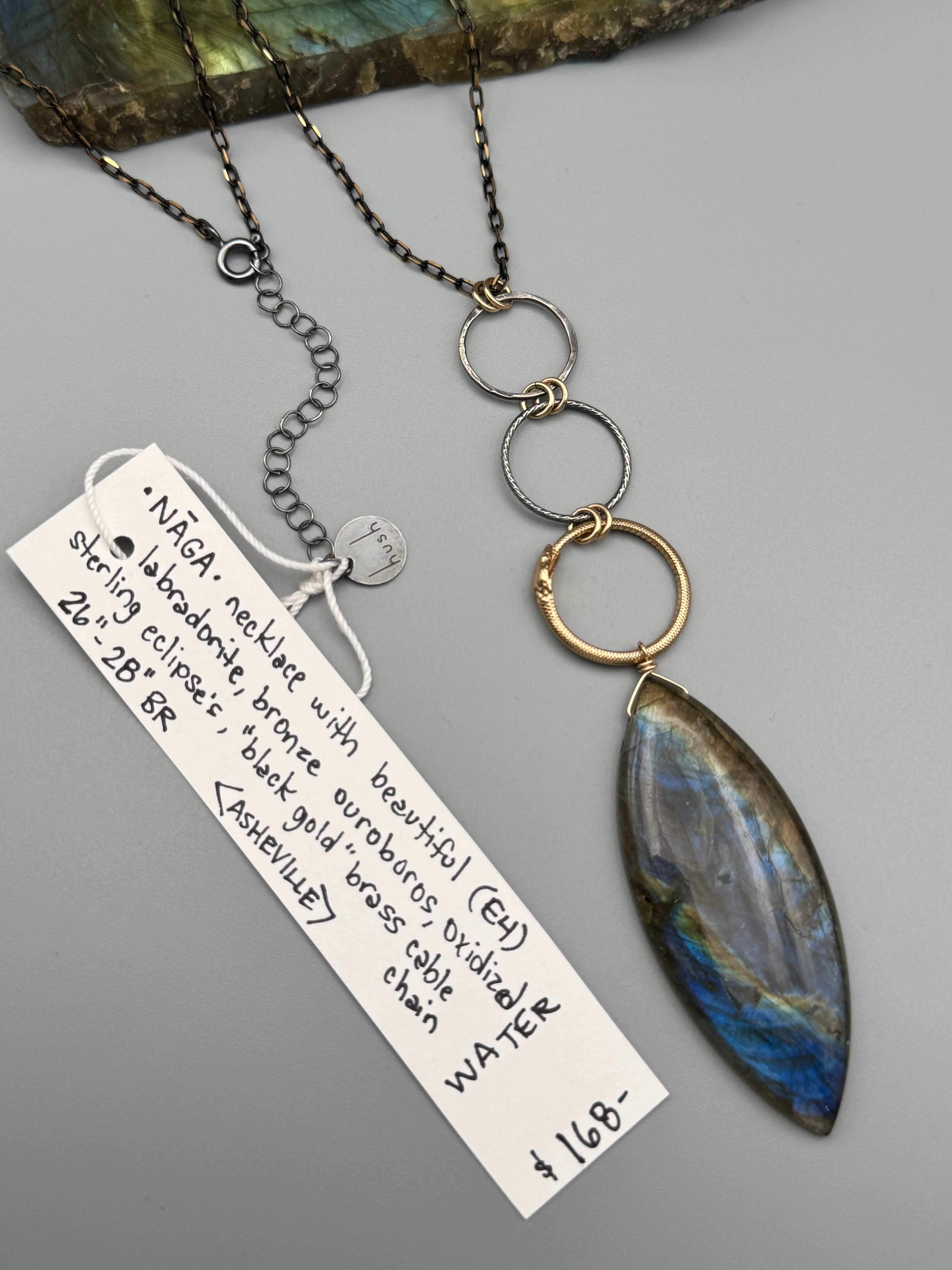 •NĀGA• labradorite marquise + mixed metal necklace (26"-28" long)