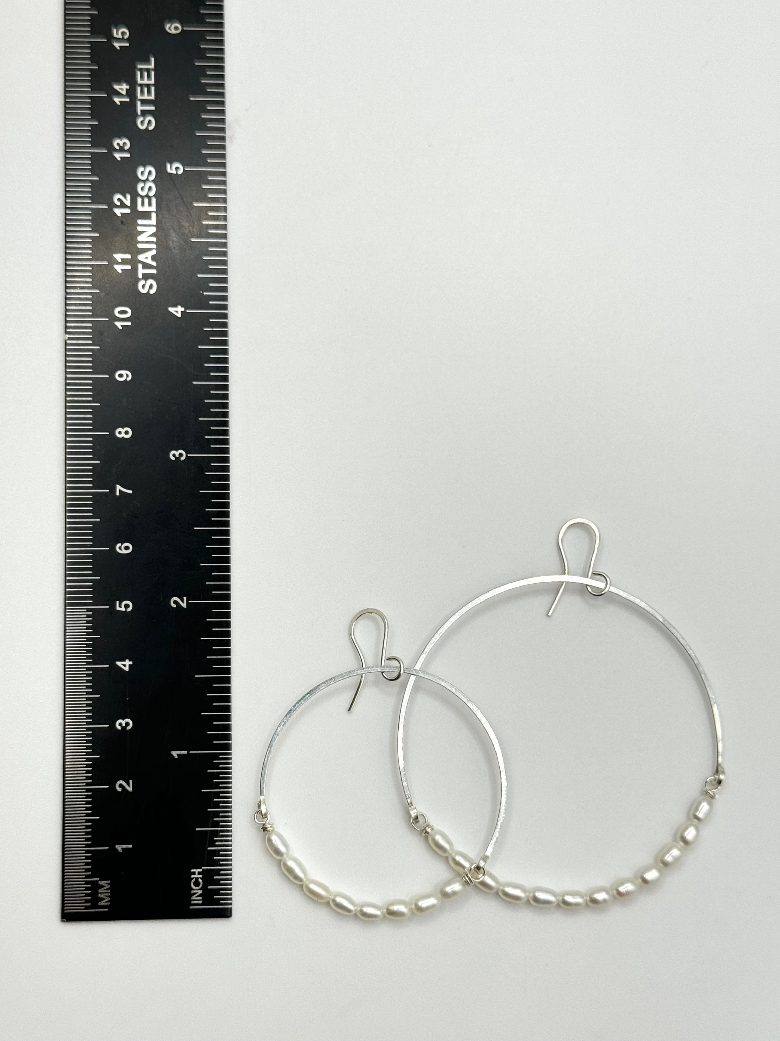 •HOOP DANGLE• pearl + silver earrings