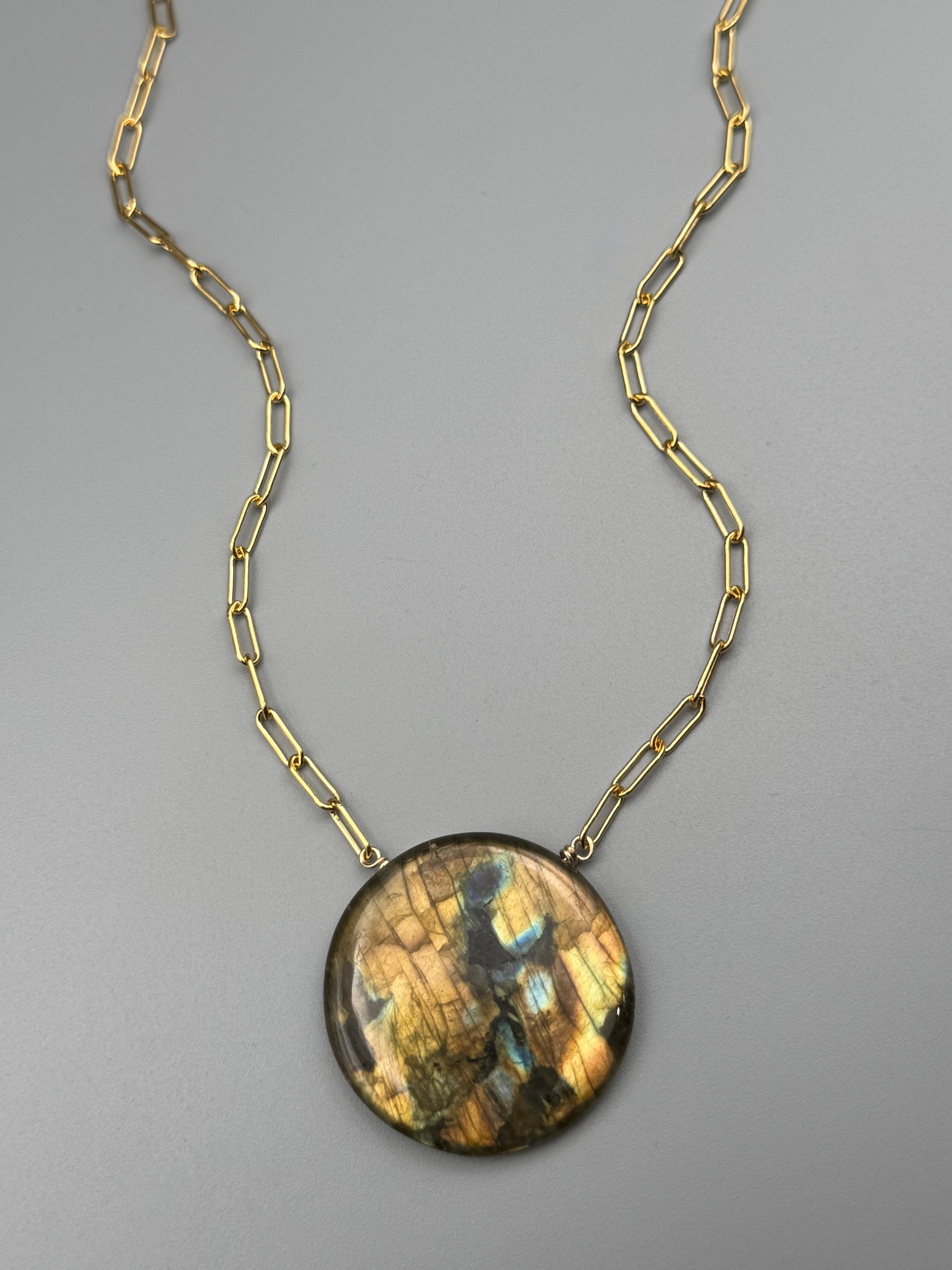 •AEON• labradorite coin + gold necklace (18"-20" long)