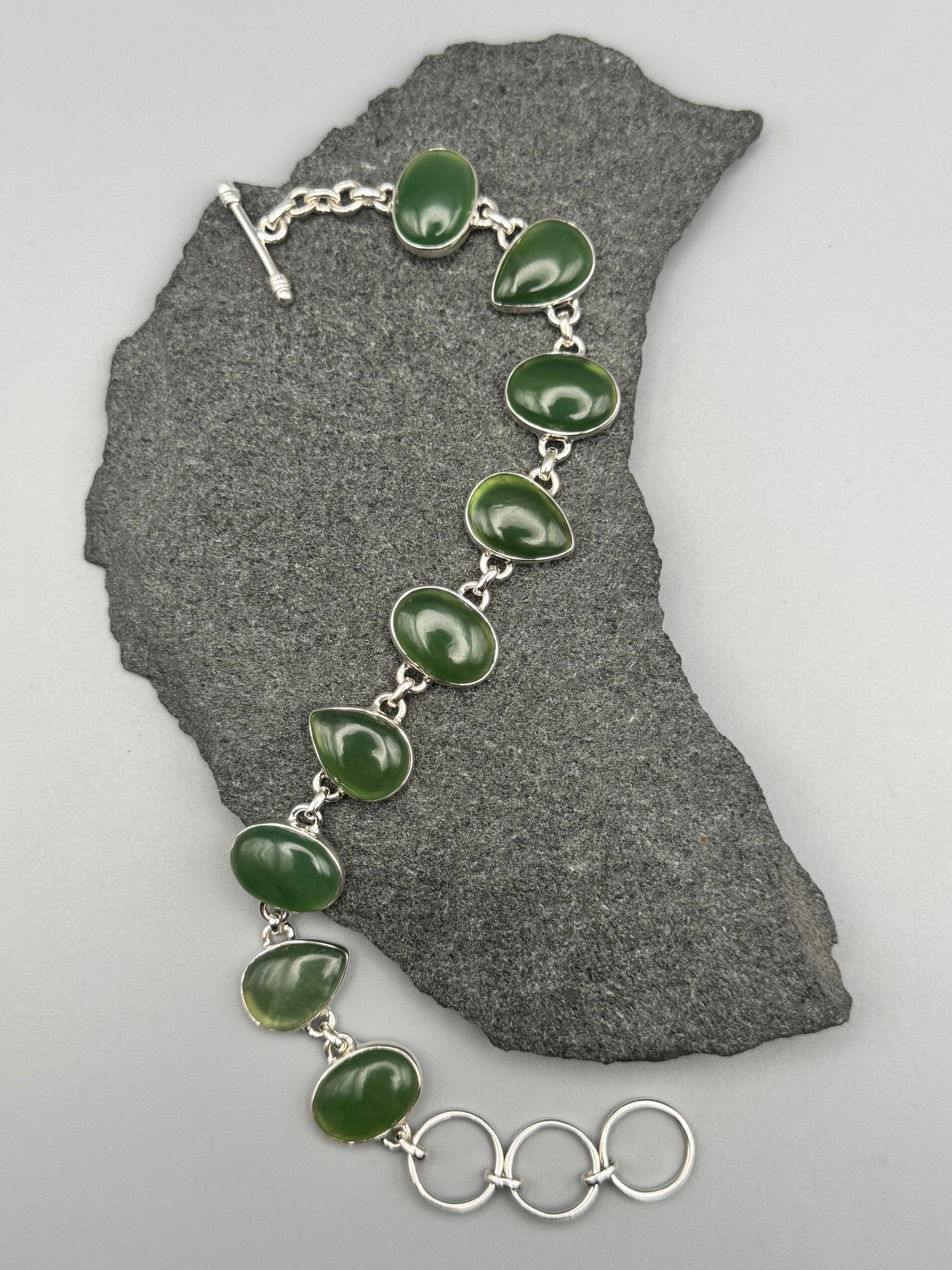•NEPHRITE JADE - GEO MIX• linked silver bracelet (7" - 8.25")
