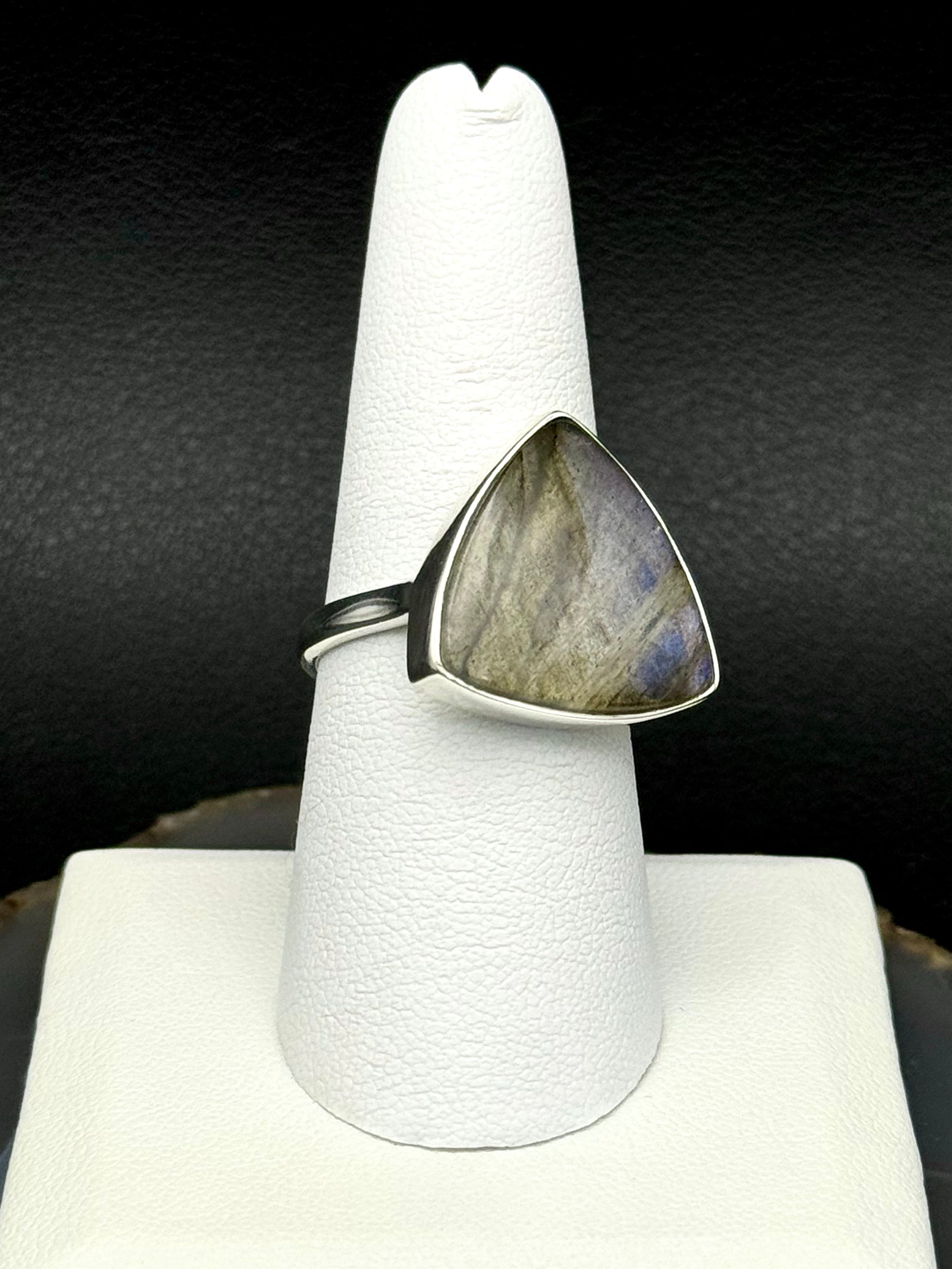 •LABRADORITE - LARGER ROUNDED TRIANGLE• silver ring (size 8.25)