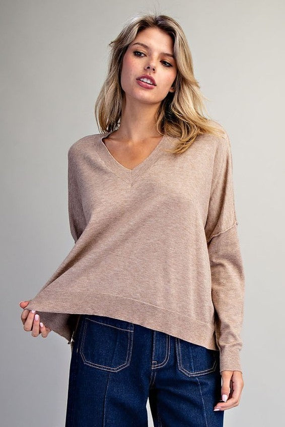 •MEGAN• exposed seam V-neck sweater