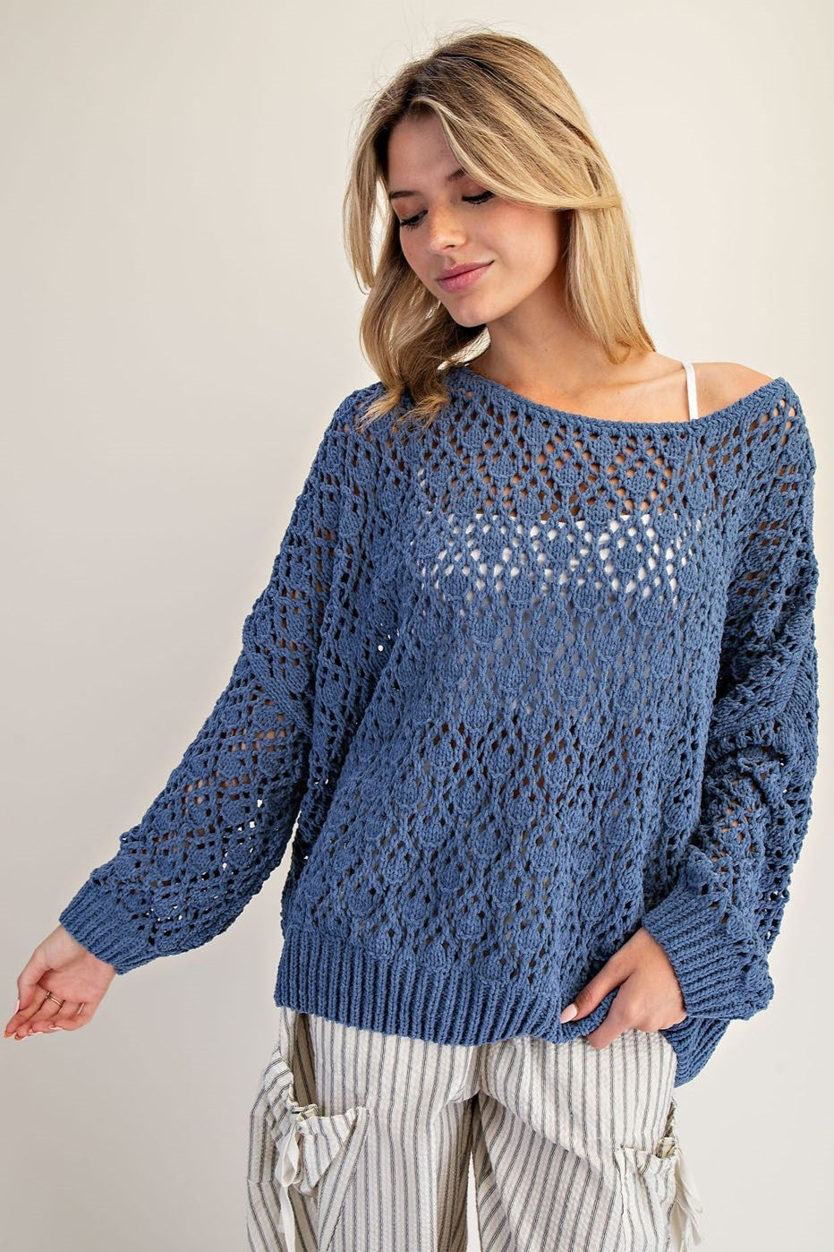 •HARLOWE• open crochet knit sweater