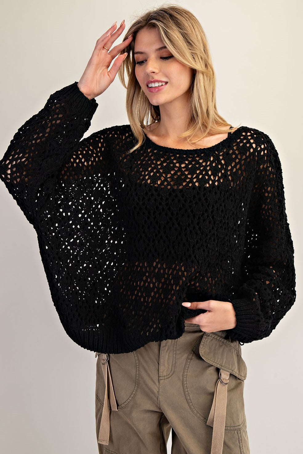 •HARLOWE• open crochet knit sweater