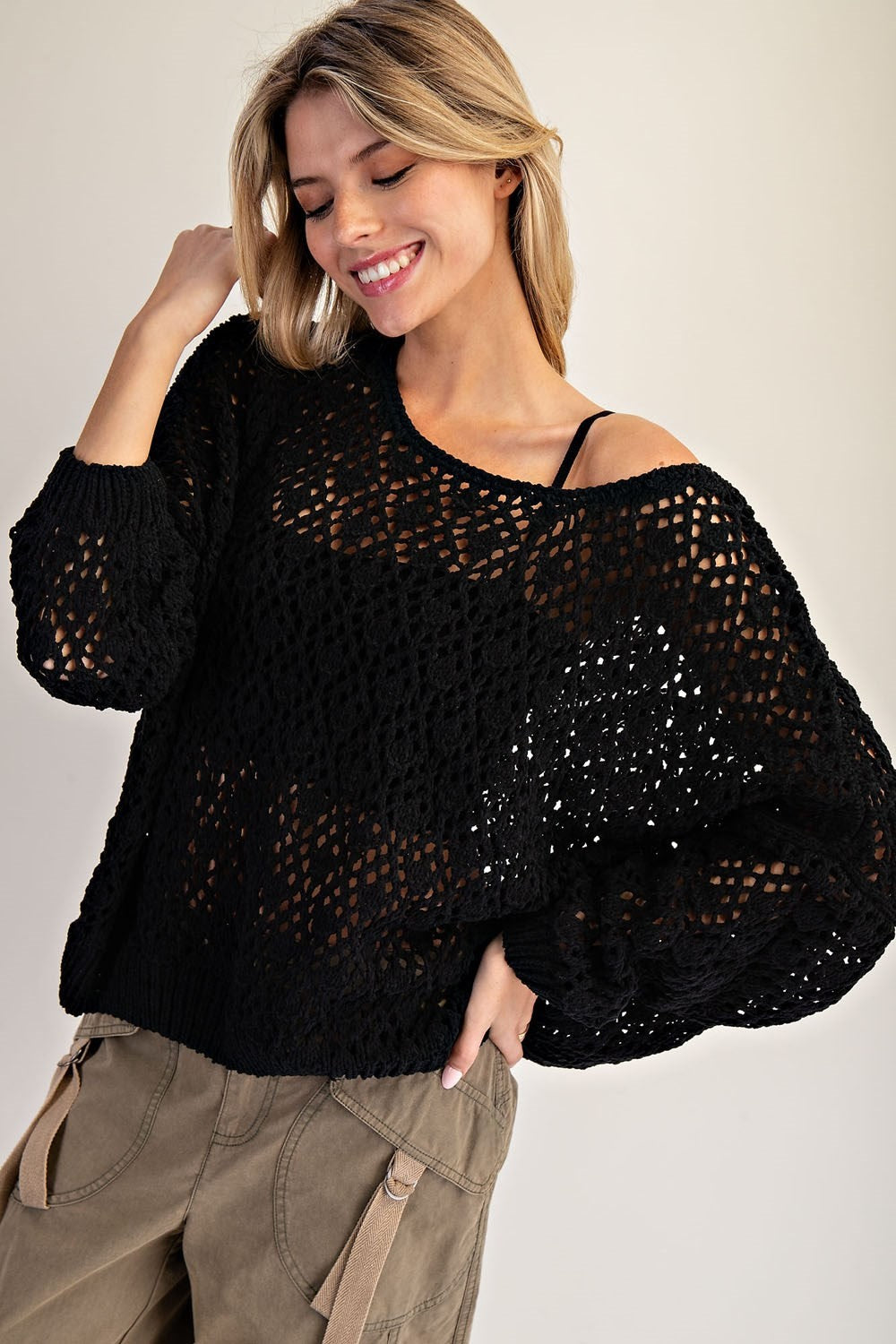 •HARLOWE• open crochet knit sweater