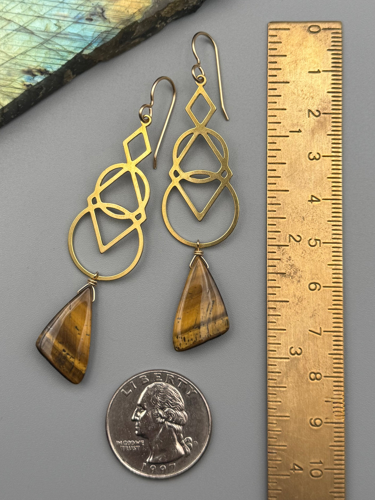 •SIGNS• tiger eye wing + gold earrings