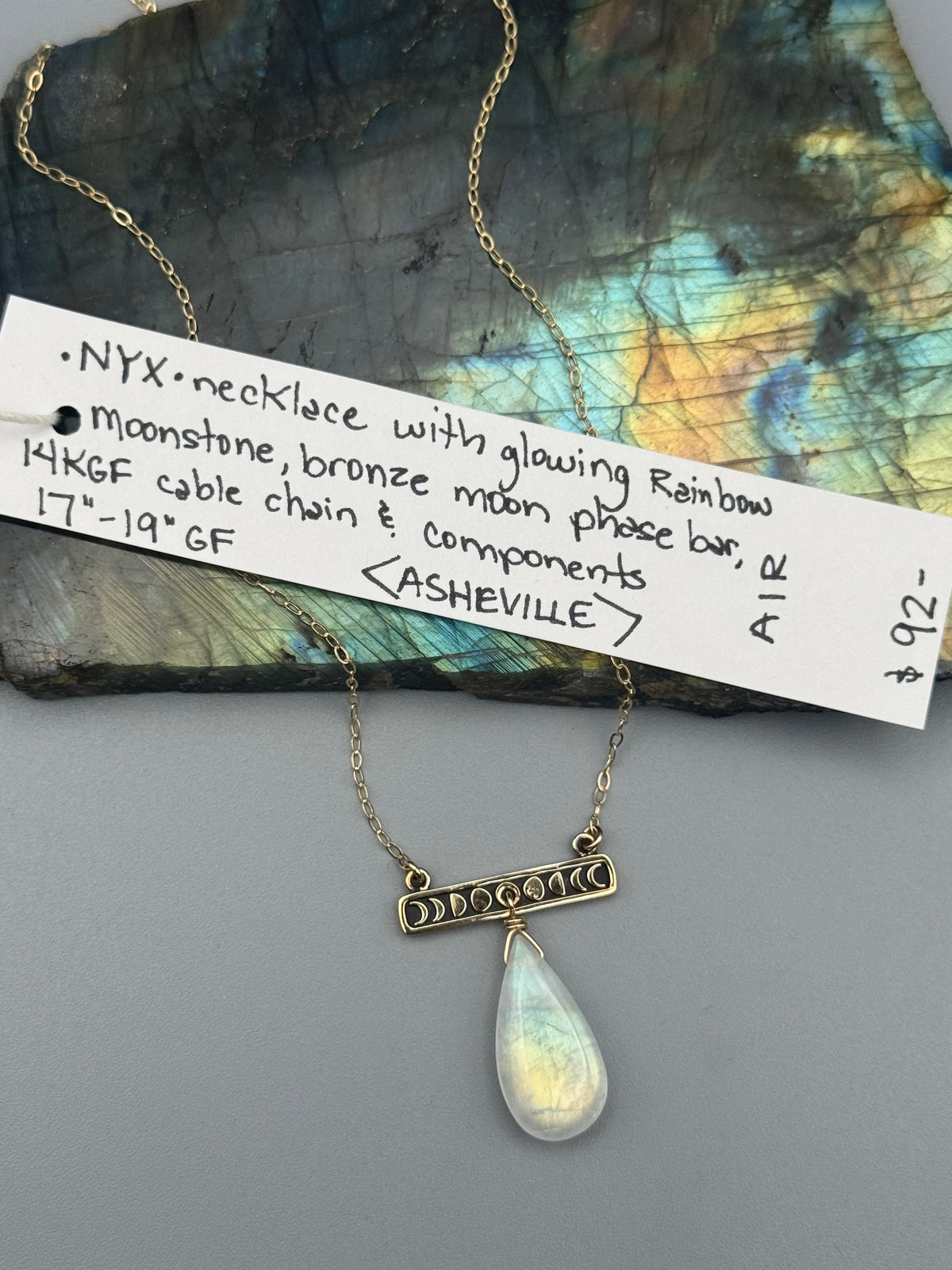 •NYX• rainbow moonstone + gold necklace (17"-19" long)