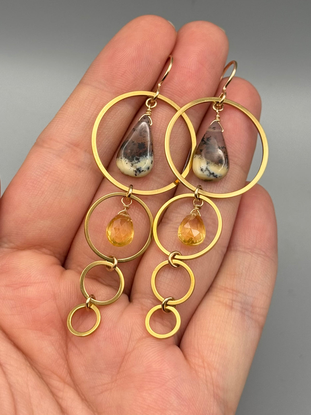•EIGHT OF CUPS• dendritic opal + citrine gold earrings