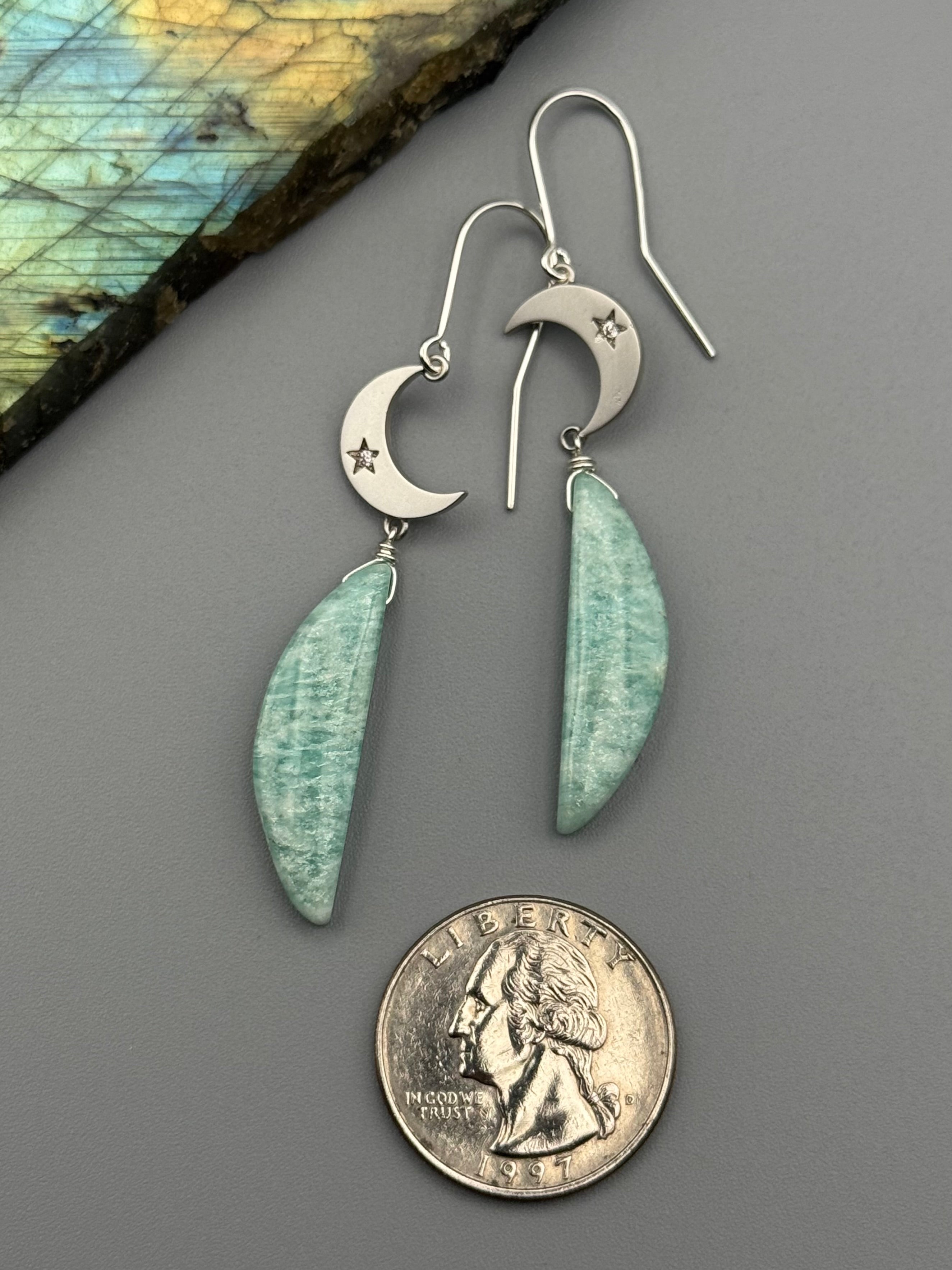•CRYSTAL CRESCENT• amazonite + silver earrings