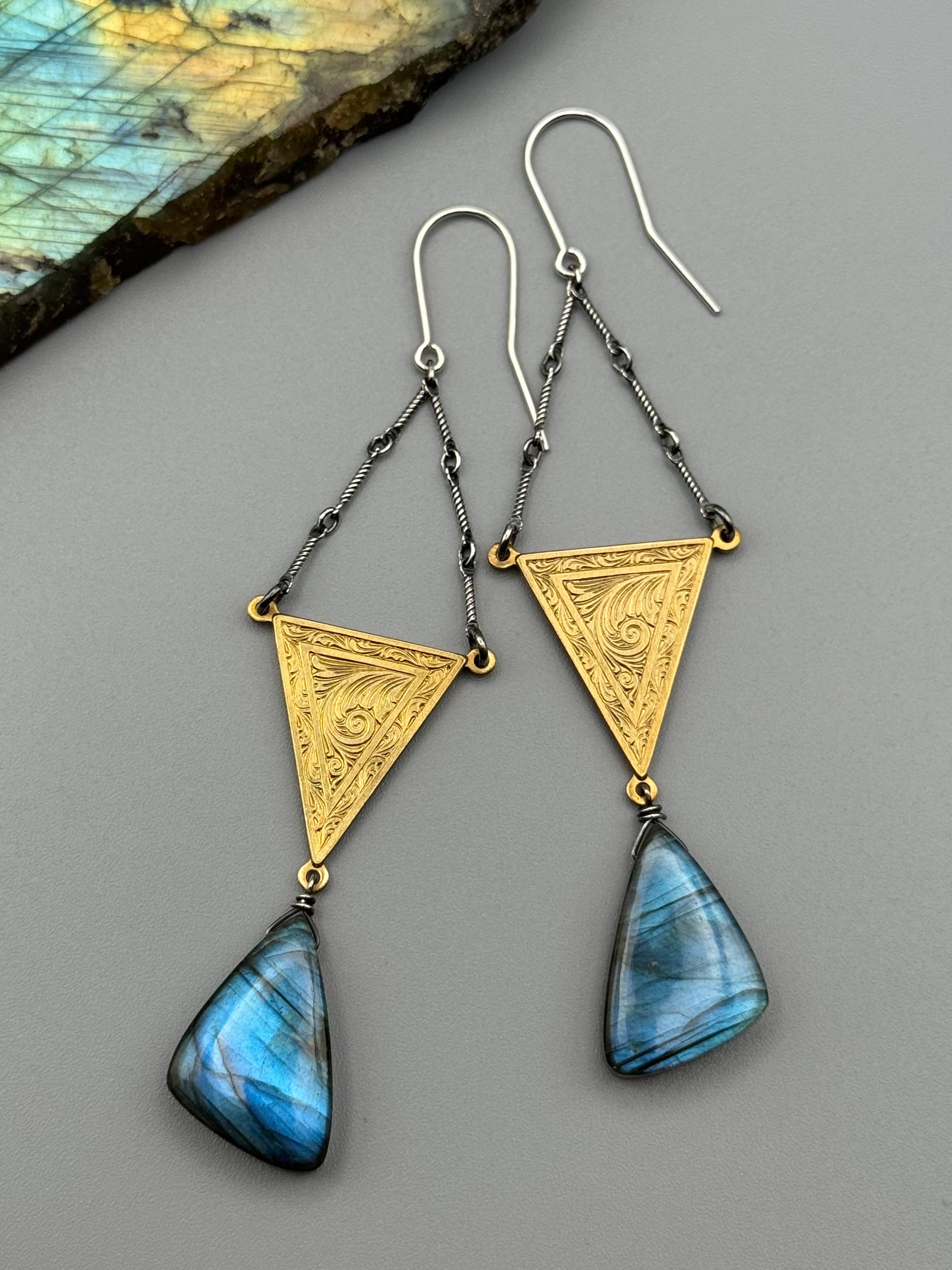 •LAVINIA• labradorite wing + mixed metal earrings