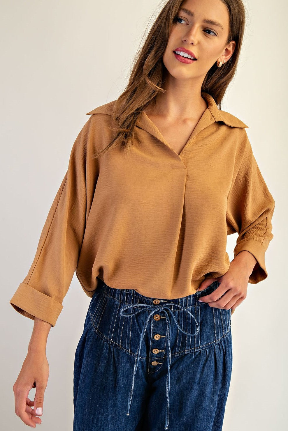 •DIANE• crinkle woven collared top