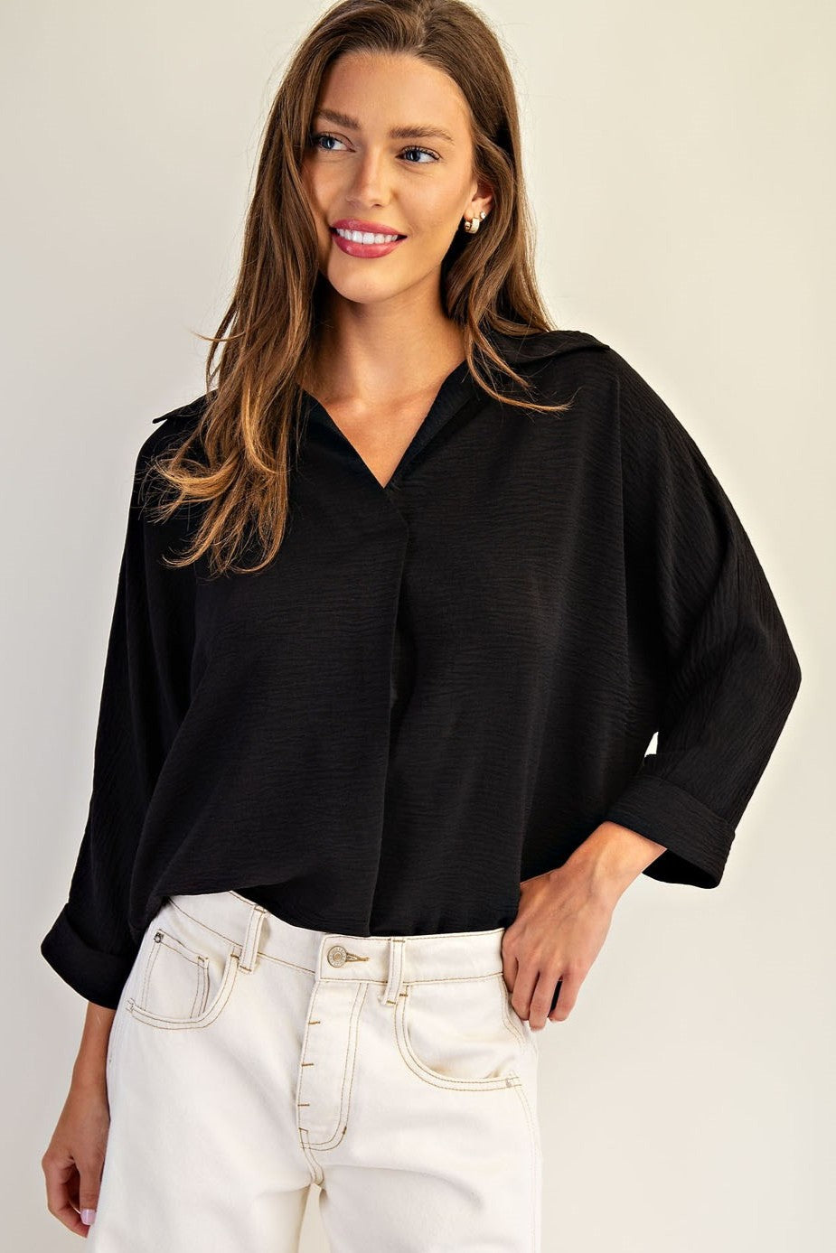 •DIANE• crinkle woven collared top