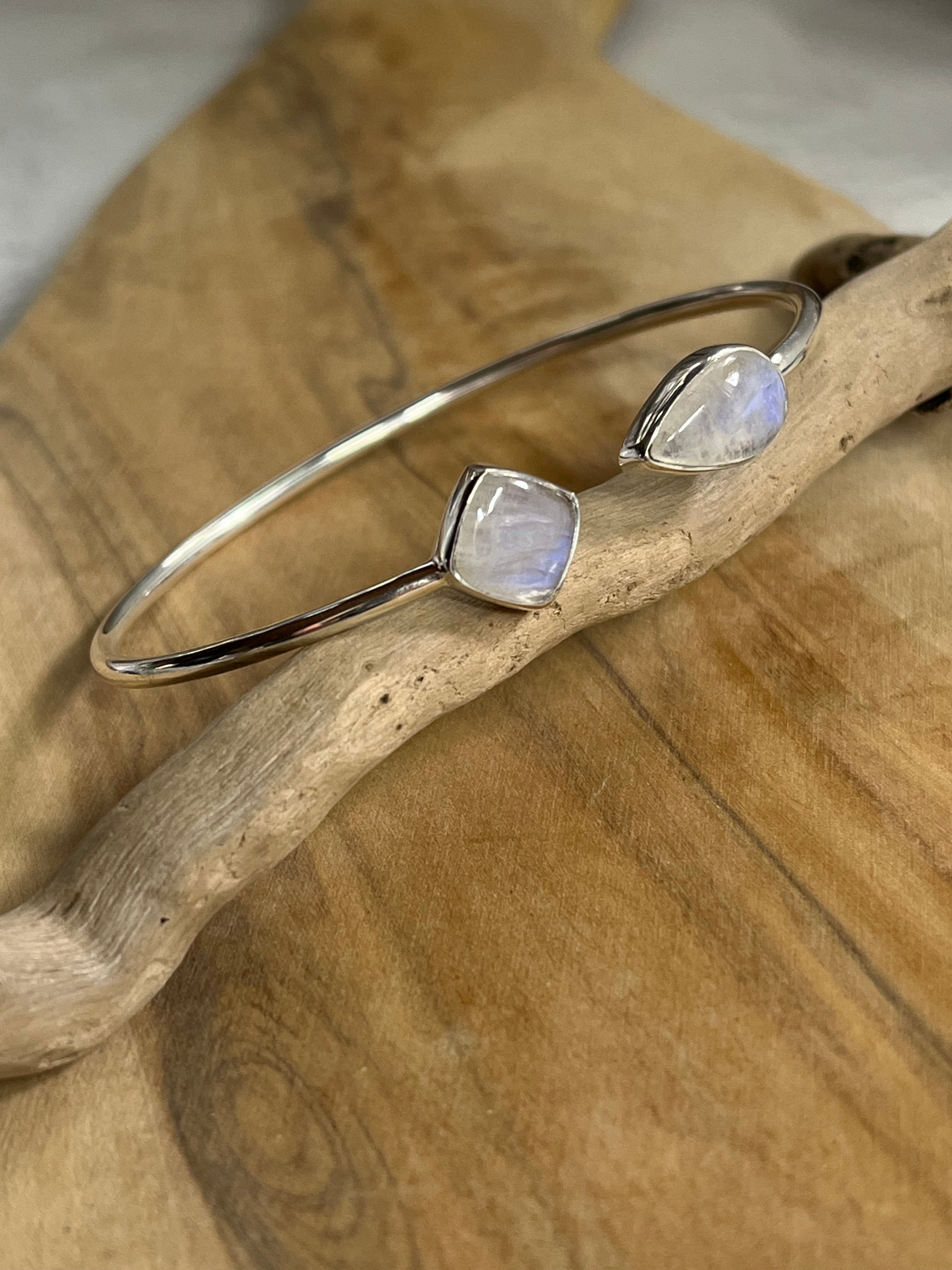 •DIAMOND + TEAR• rainbow moonstone + silver twist-on cuff bracelet