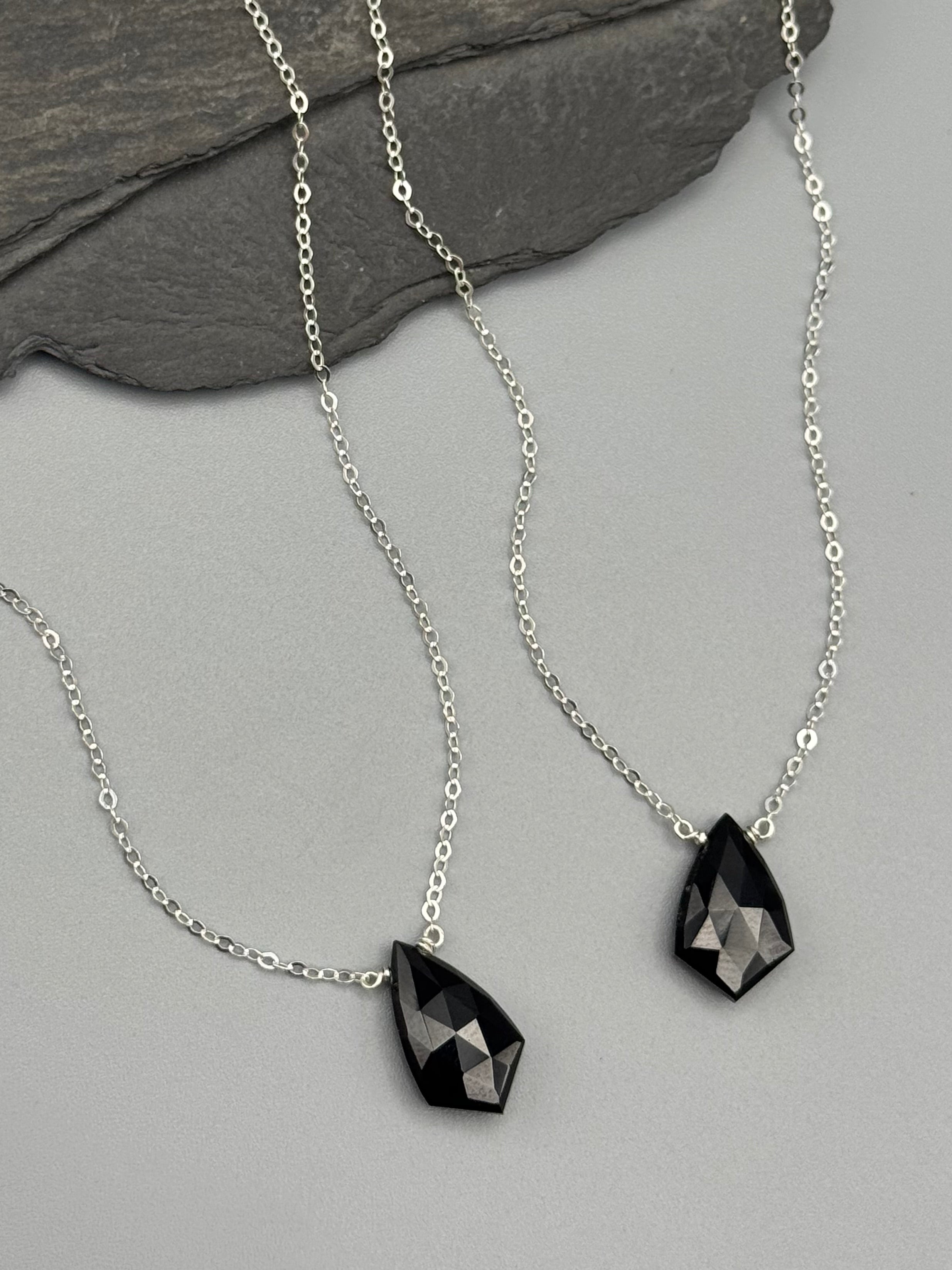 •STRAY• faceted black spinel sparrow + silver necklace (various lengths)