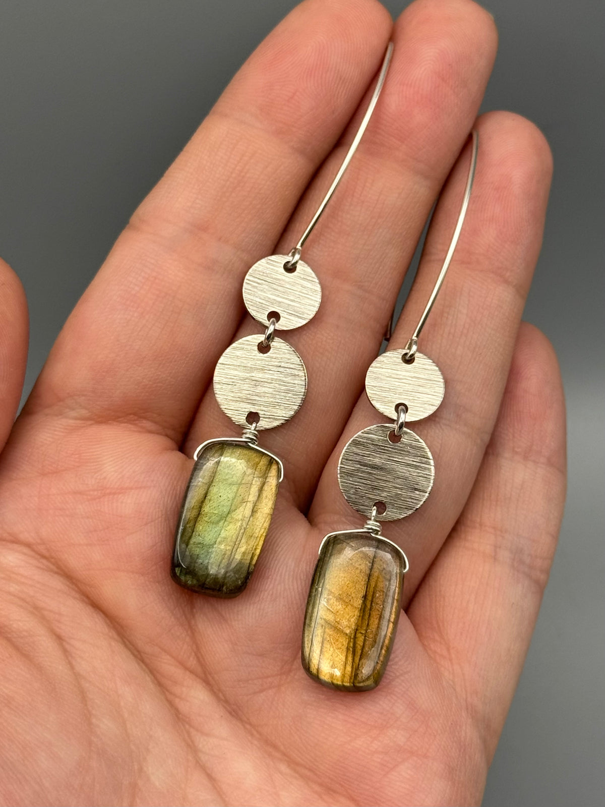 •NYX - MOONSTACK• golden labradorite rectangle + silver earrings
