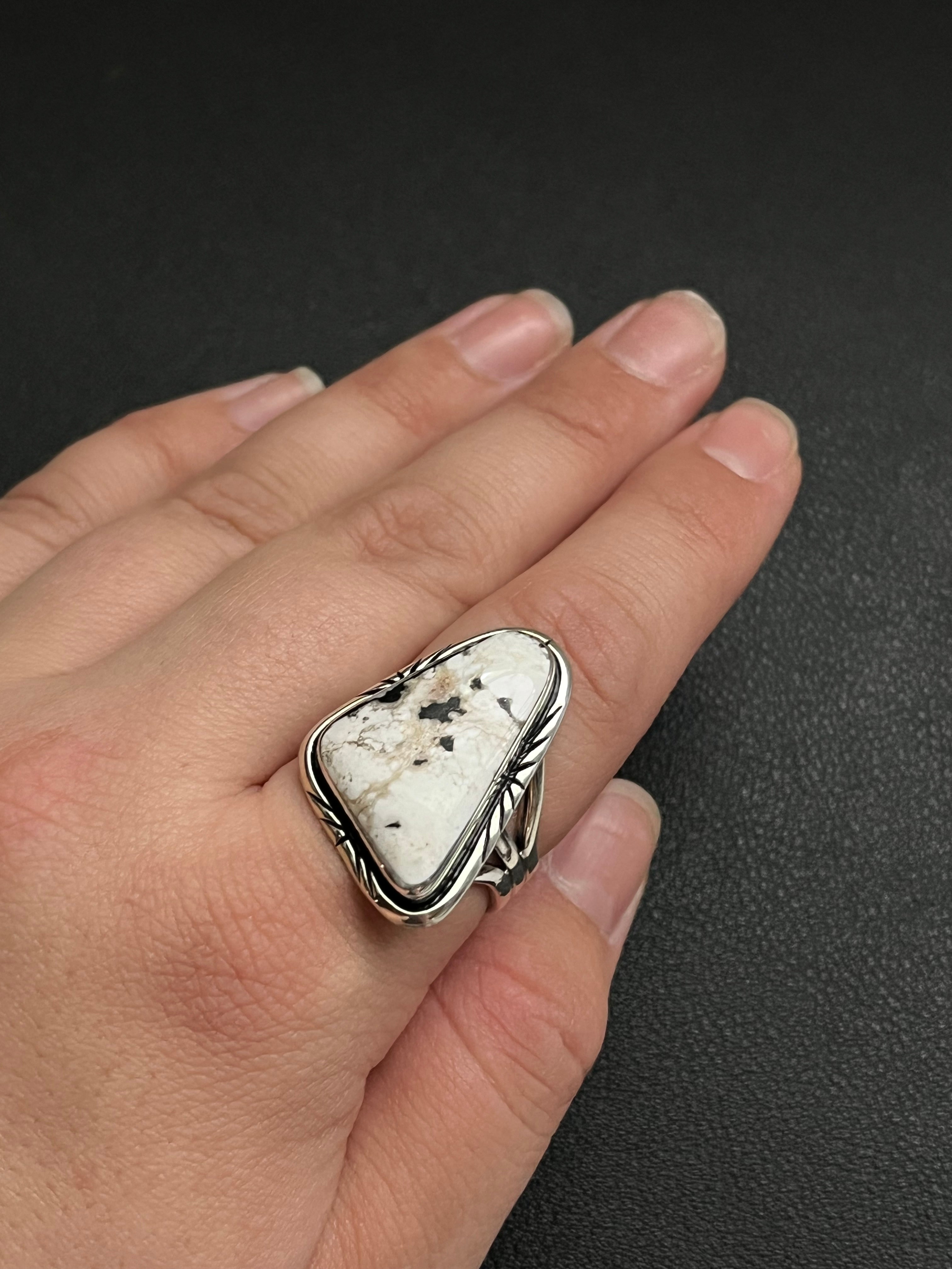 •WHITE BUFFALO TURQUOISE• Navajo silver ring (size 9.75)