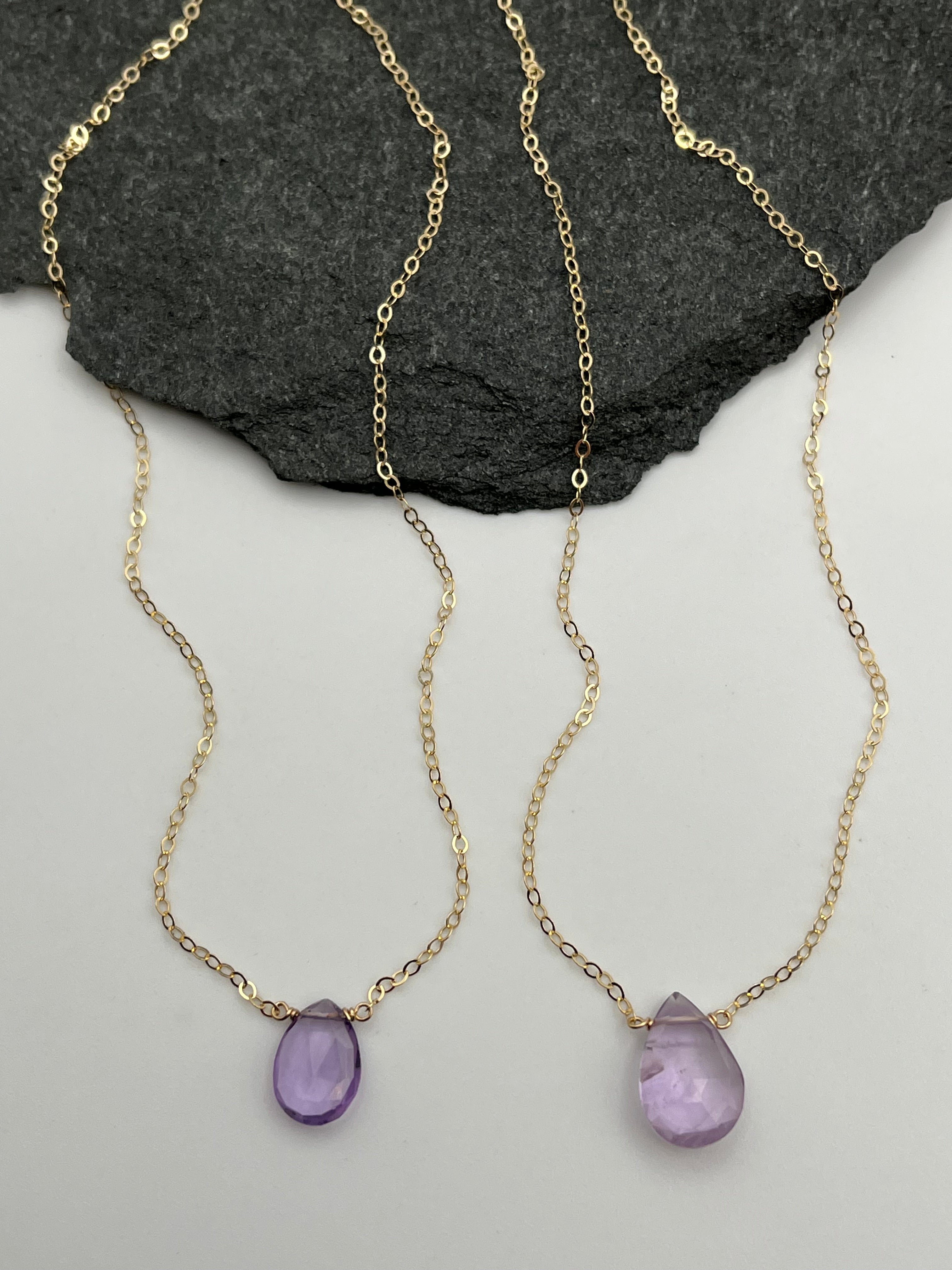 •STRAY• faceted amethyst teardrop + gold necklace