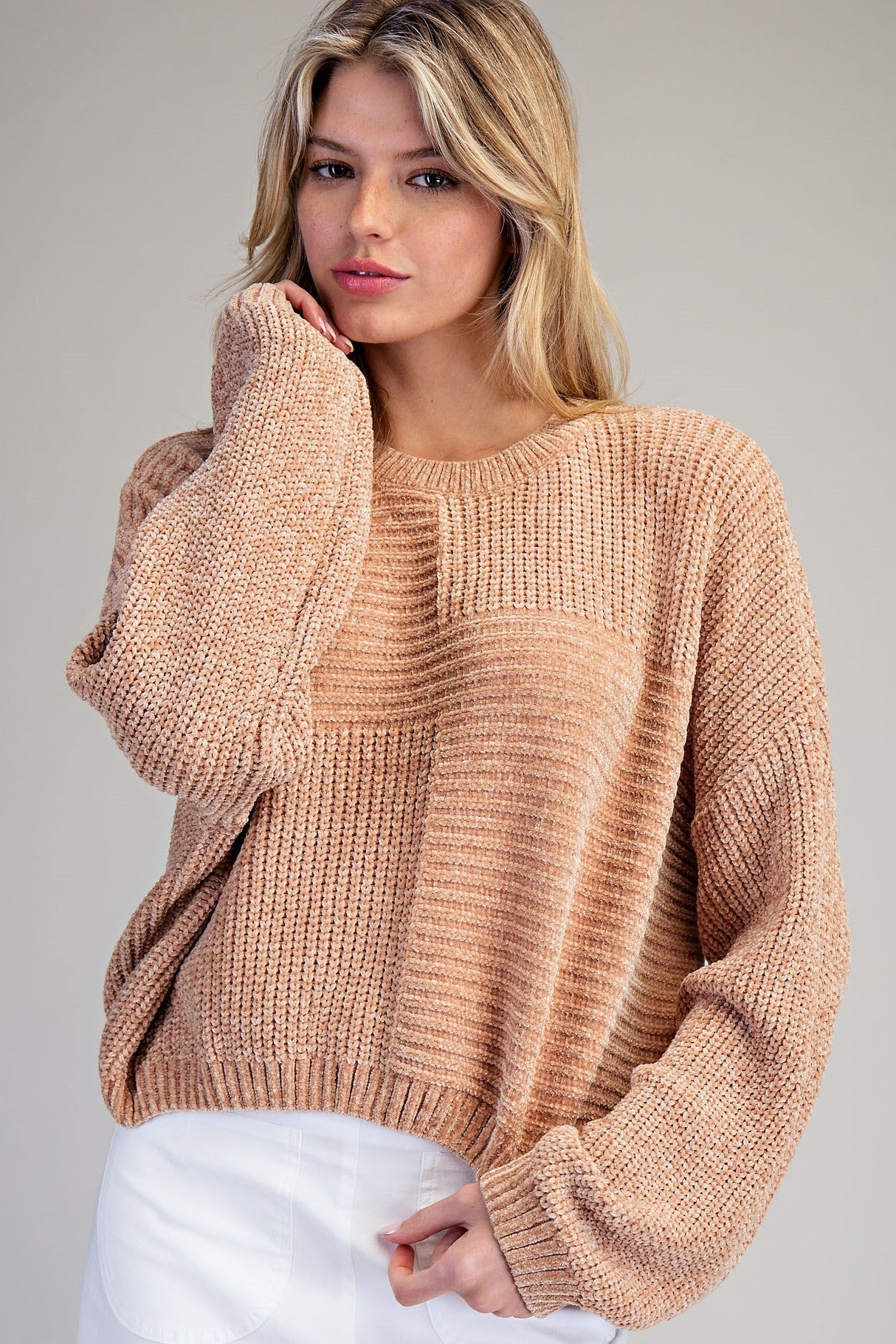 •NILLE• chenille knit patchwork sweater
