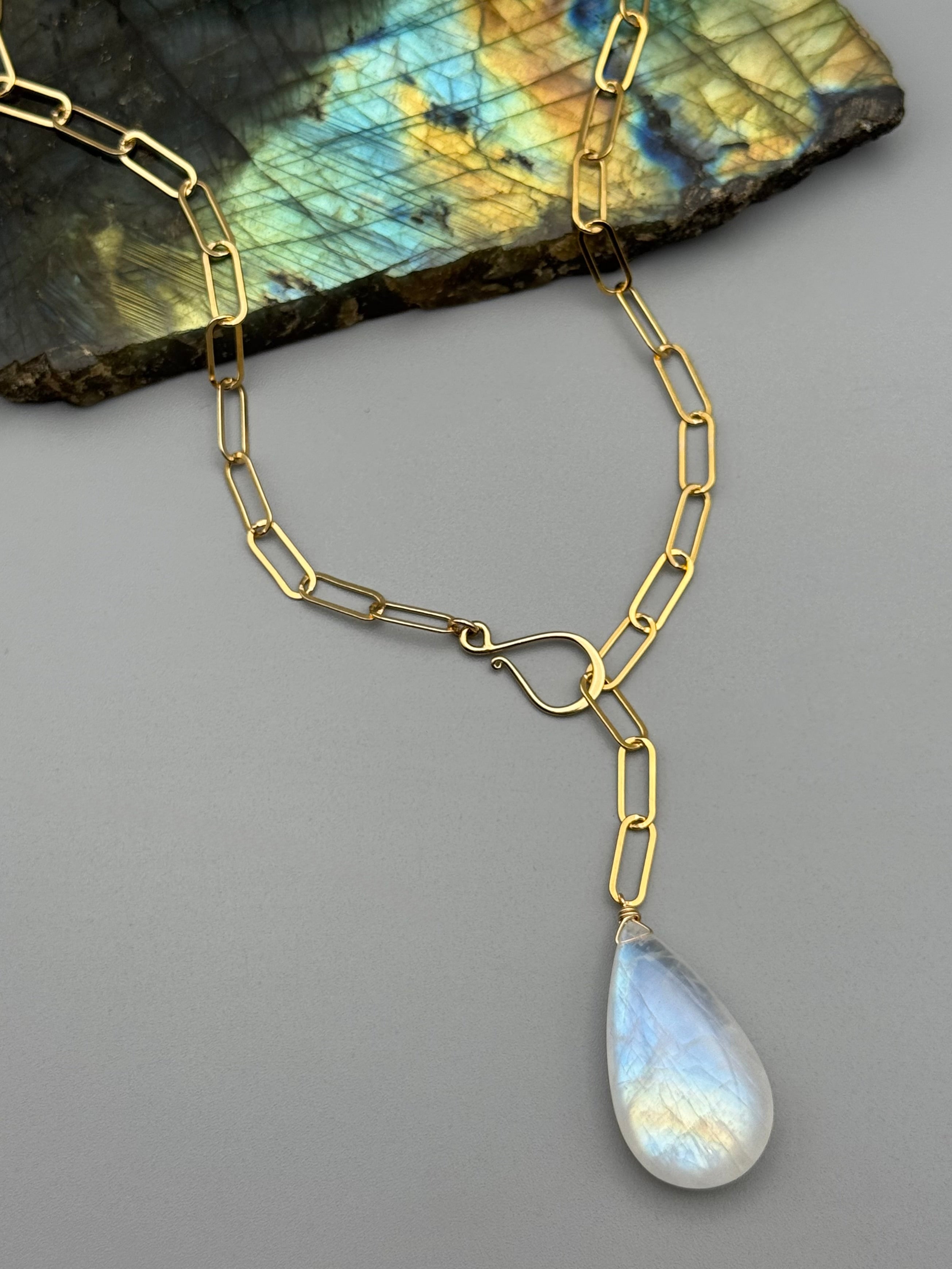 •LINKED• rainbow moonstone + gold necklace (ADJ to 19")