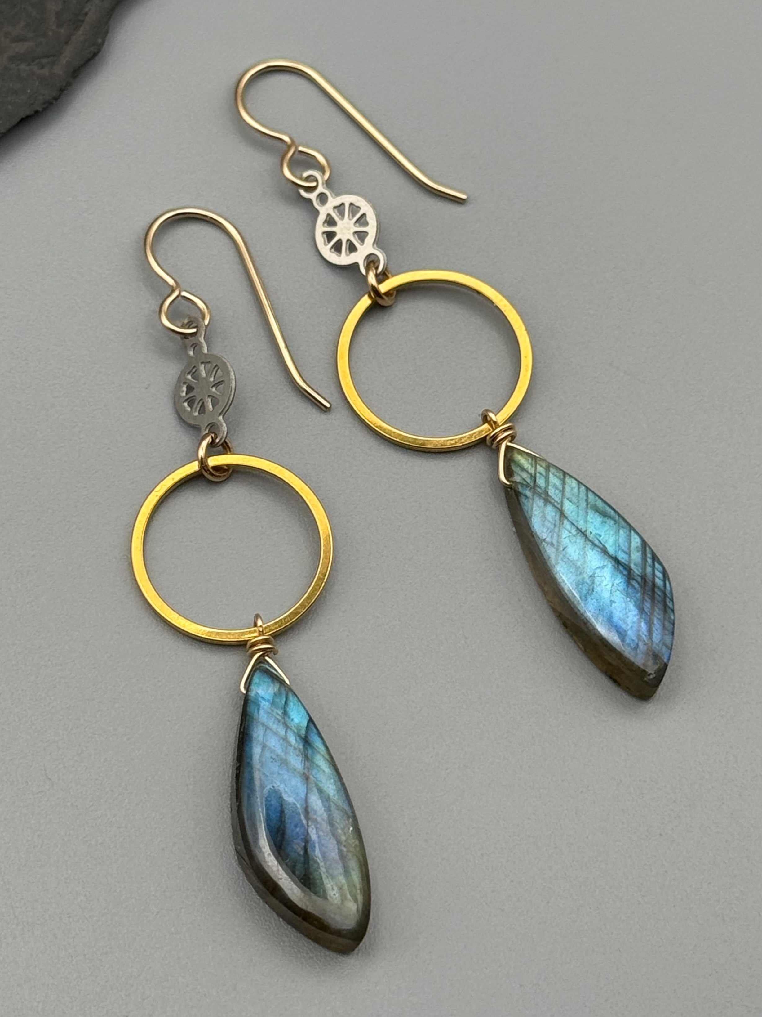 •ROSE WINDOW• labradorite + mixed metal earrings