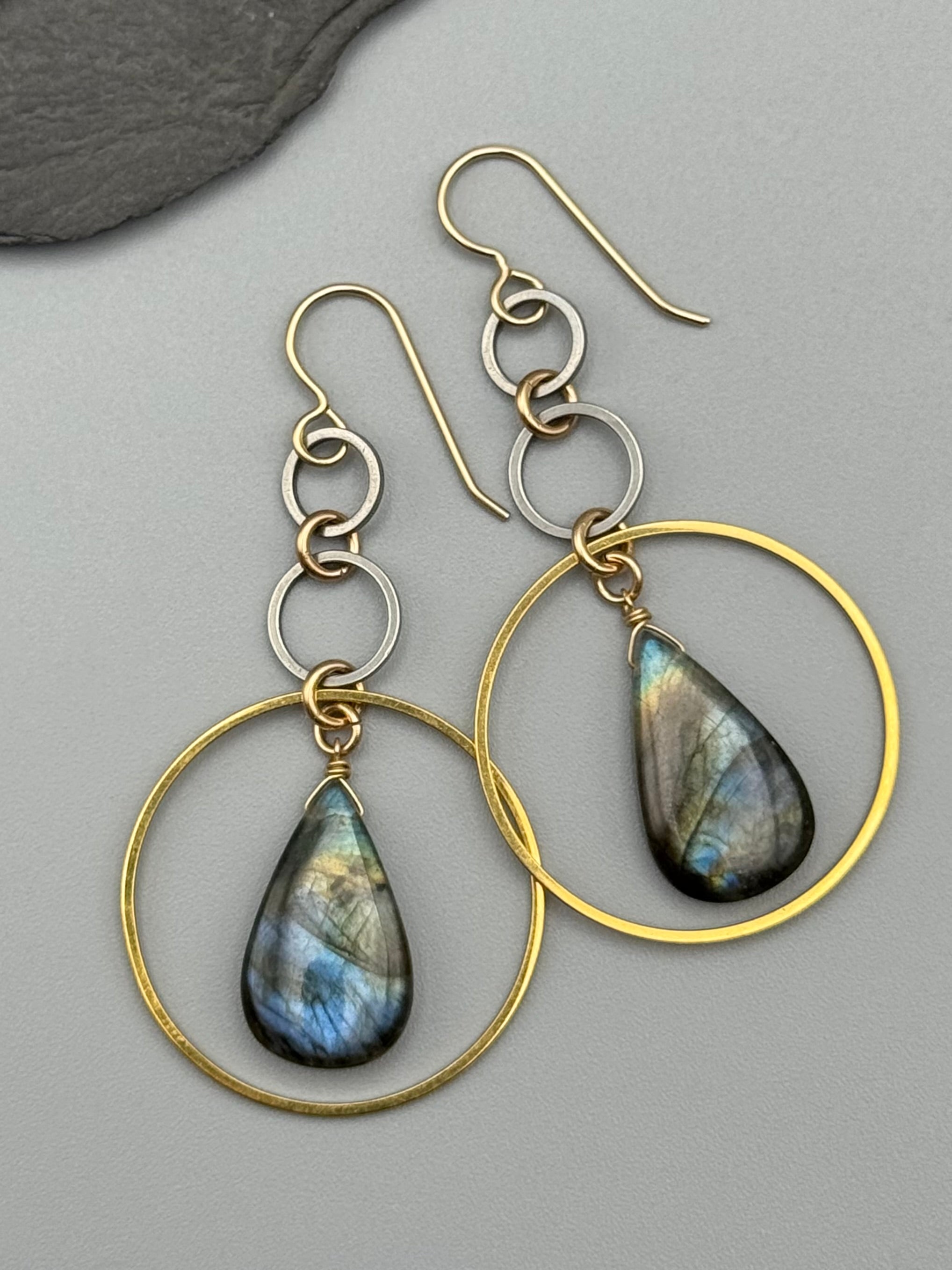 •6 OF CUPS• labradorite + mixed metal earrings