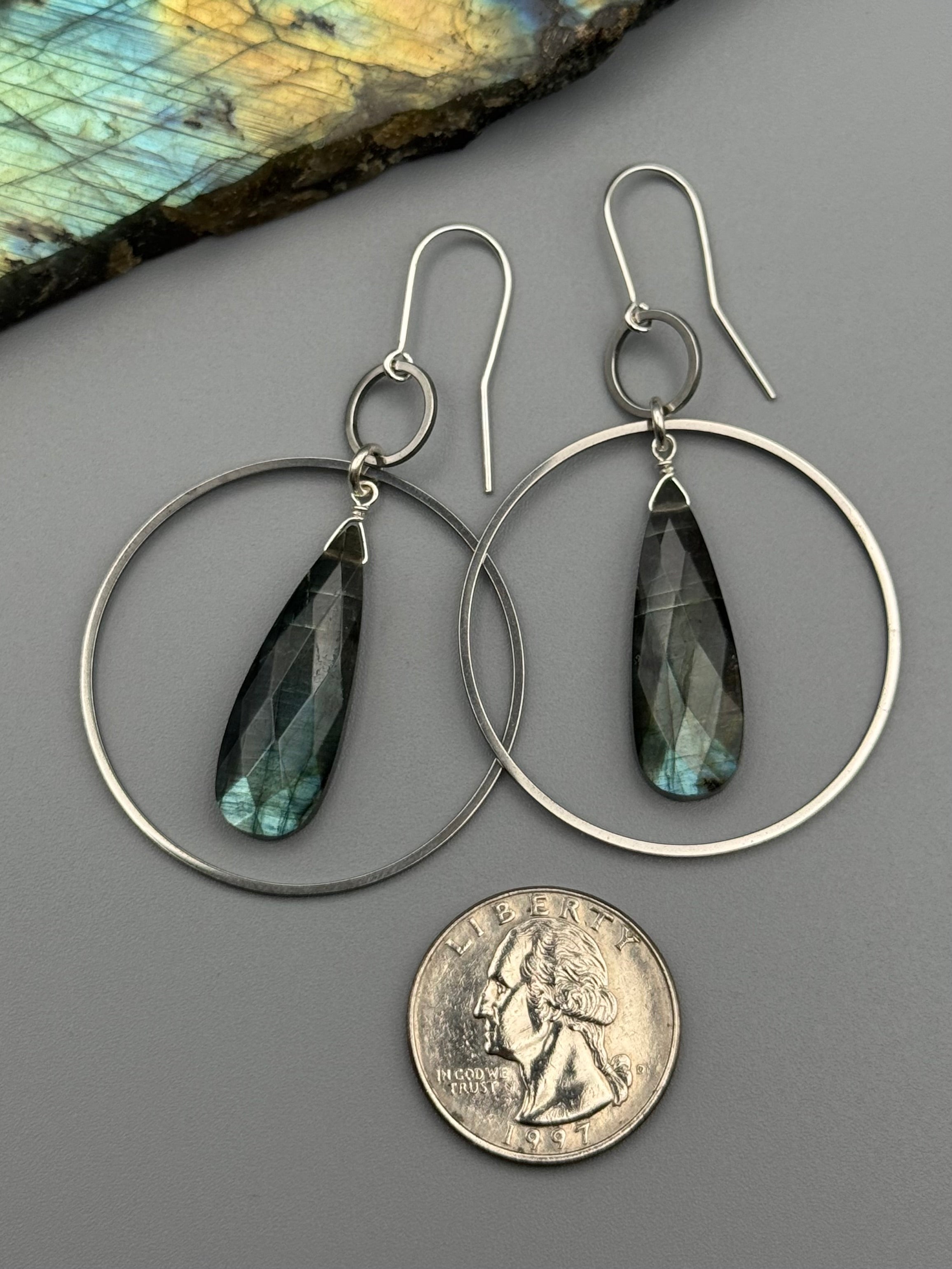 •EQUA-LUNA• labradorite tear + silver earrings