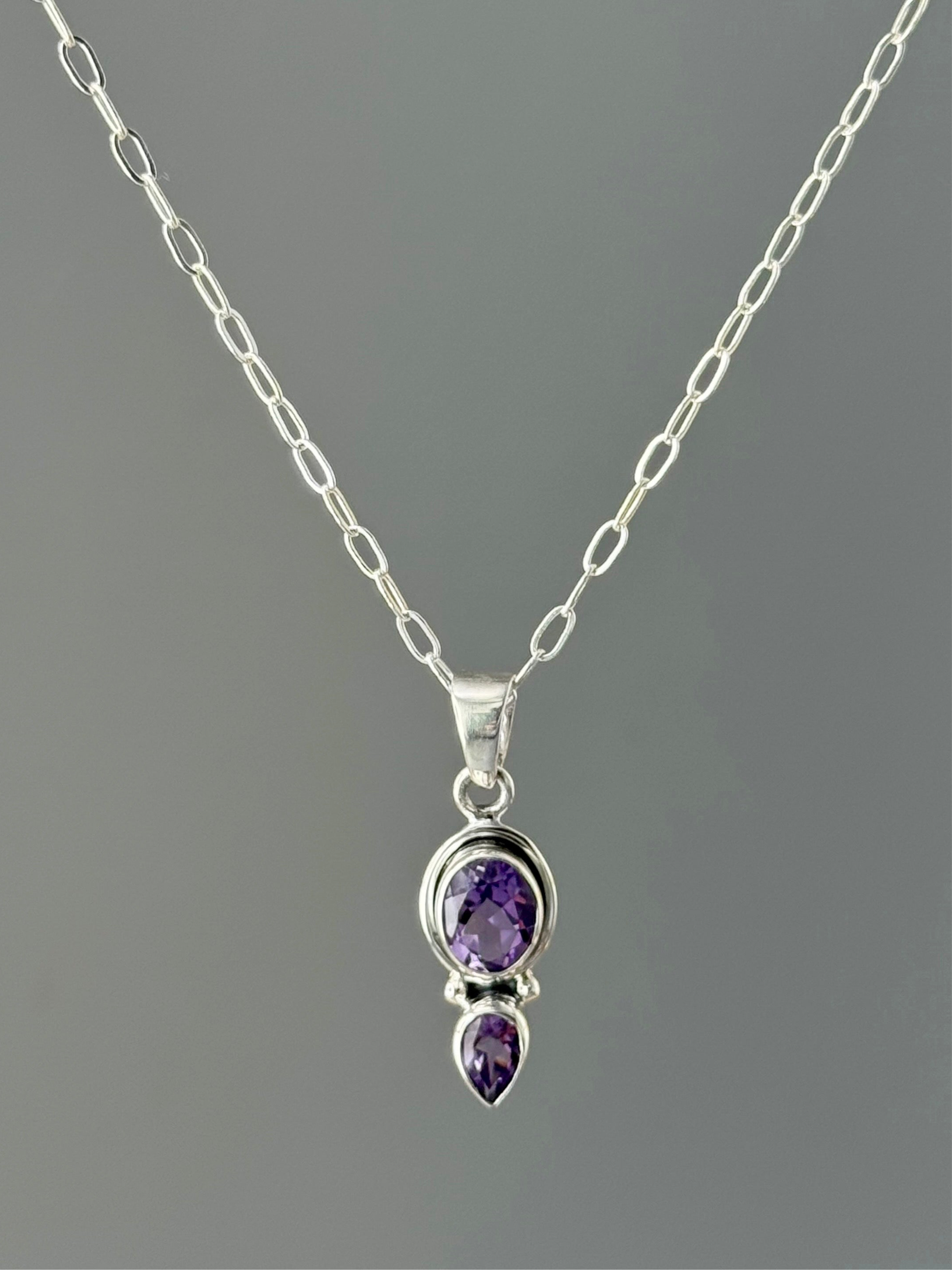 •AMETHYST - FACETED DUO• sterling silver pendant