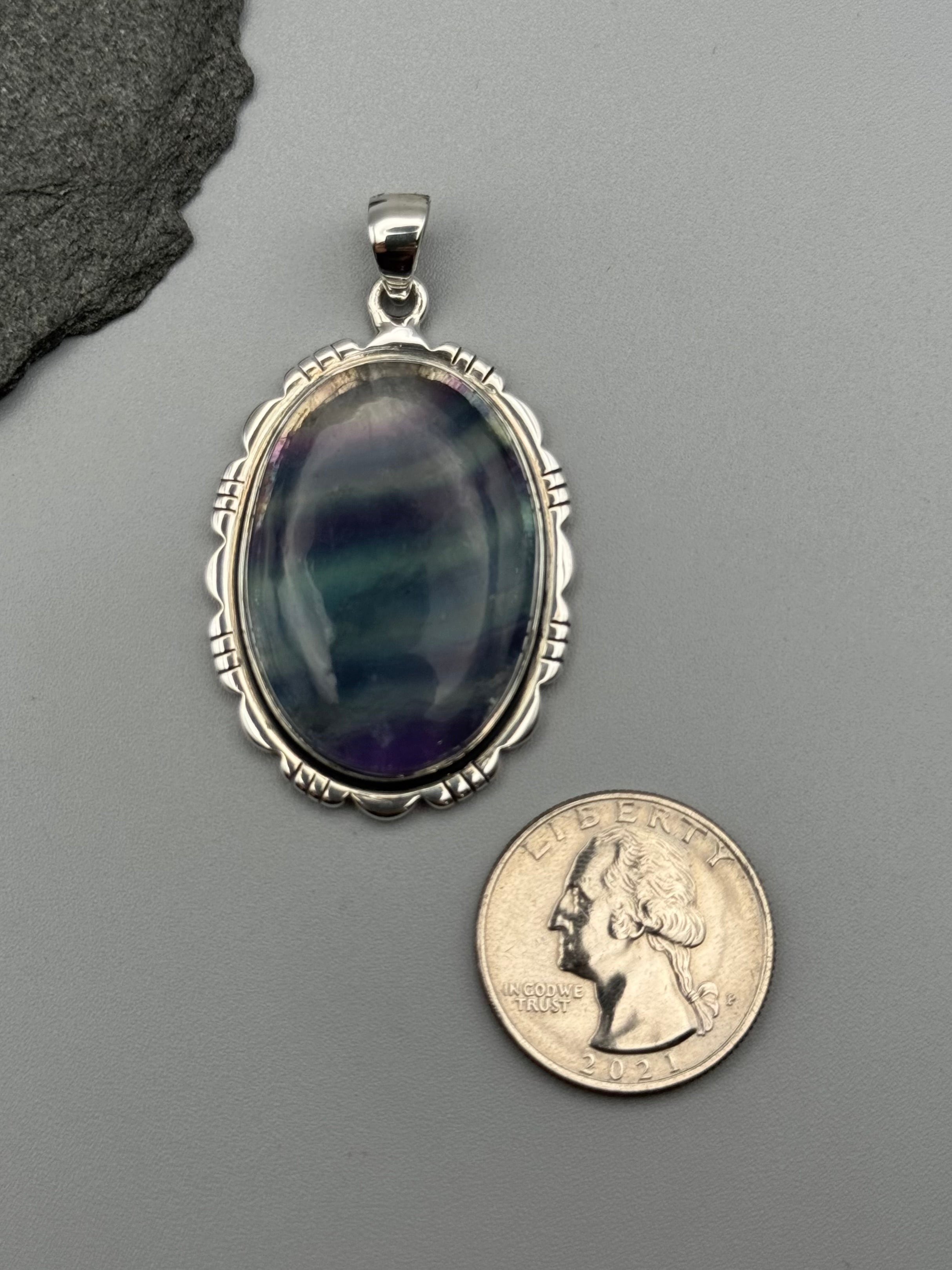 •FLUORITE - OVAL FRAME 4• sterling silver pendant