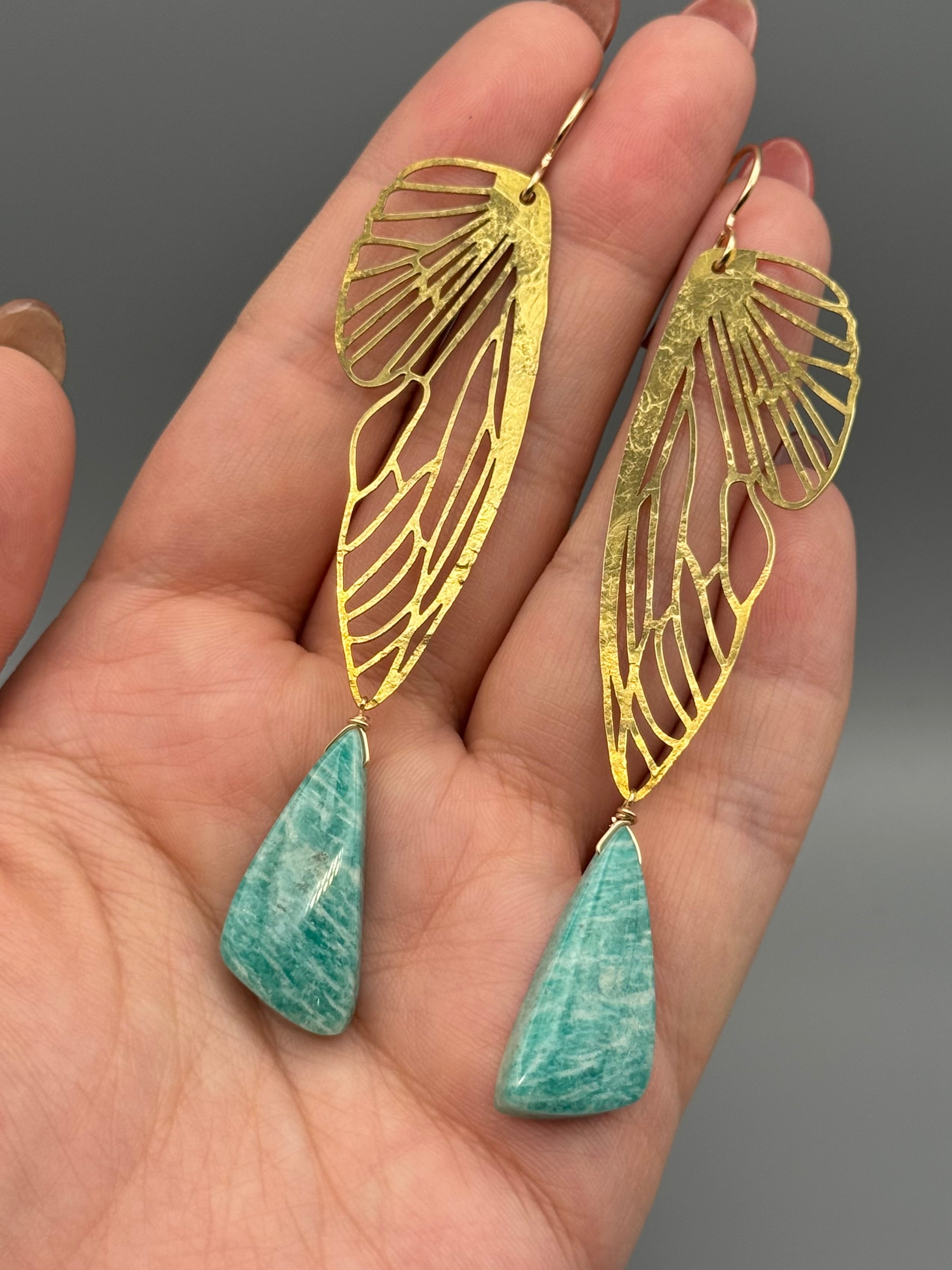 •METAMORPH• amazonite wing + gold earrings