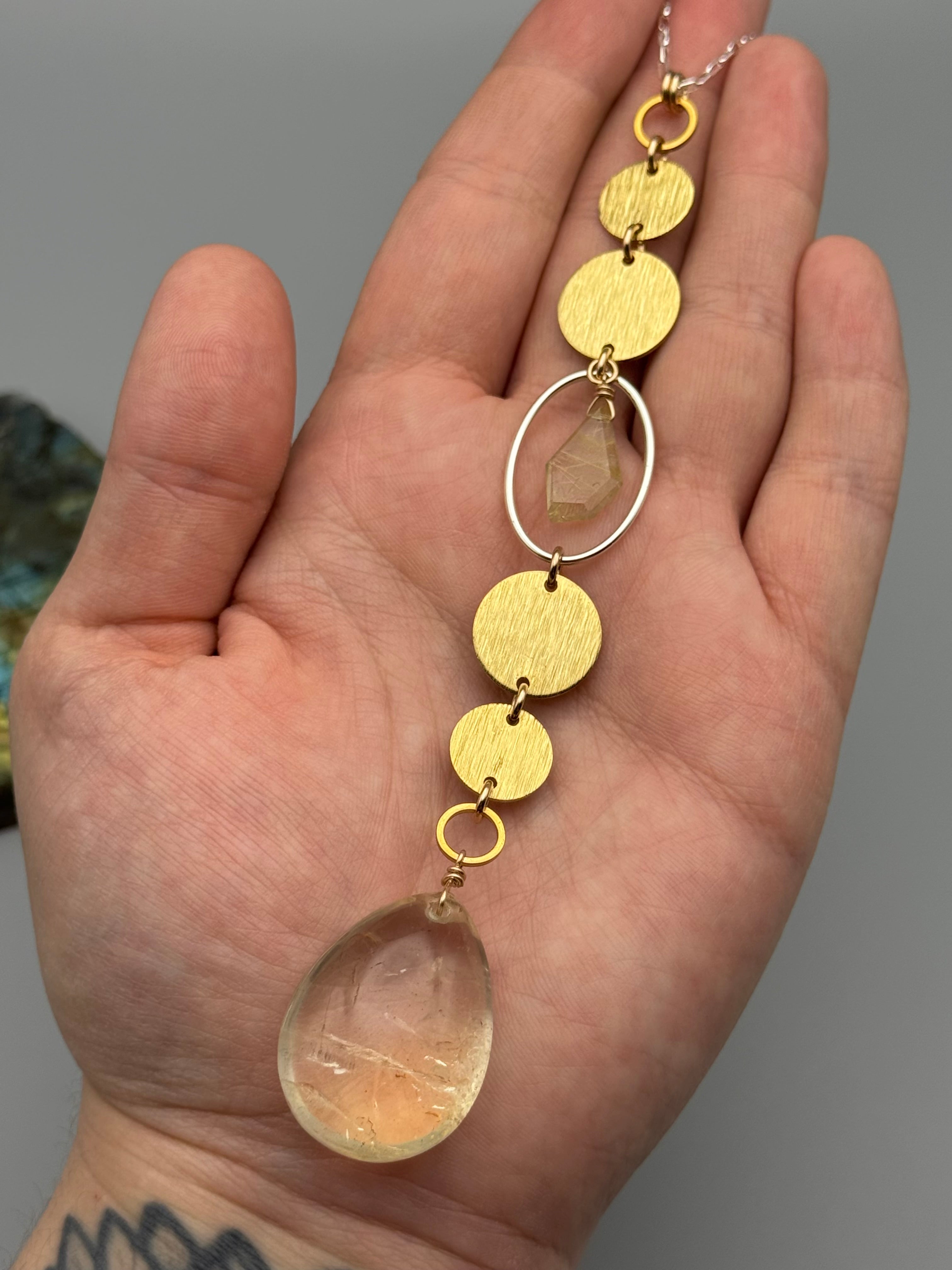 •NYX• rutilated quartz + citrine mixed metal necklace (26"-28" long)