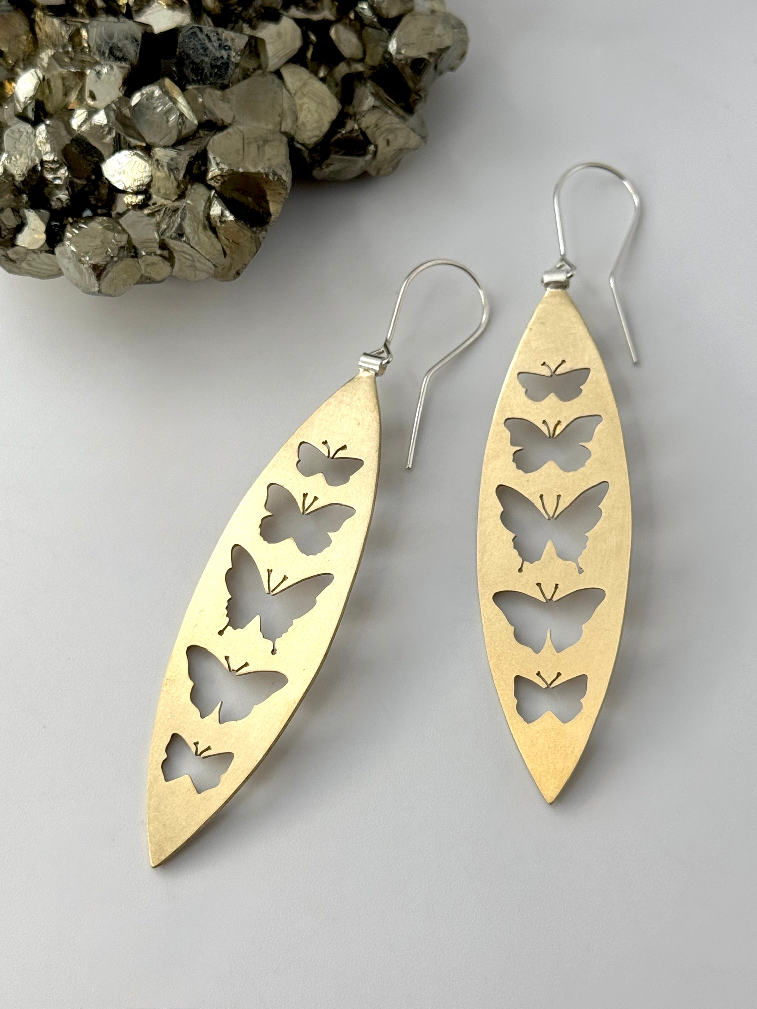 •BUTTERFLY TOTEM• brass + silver cutout earrings