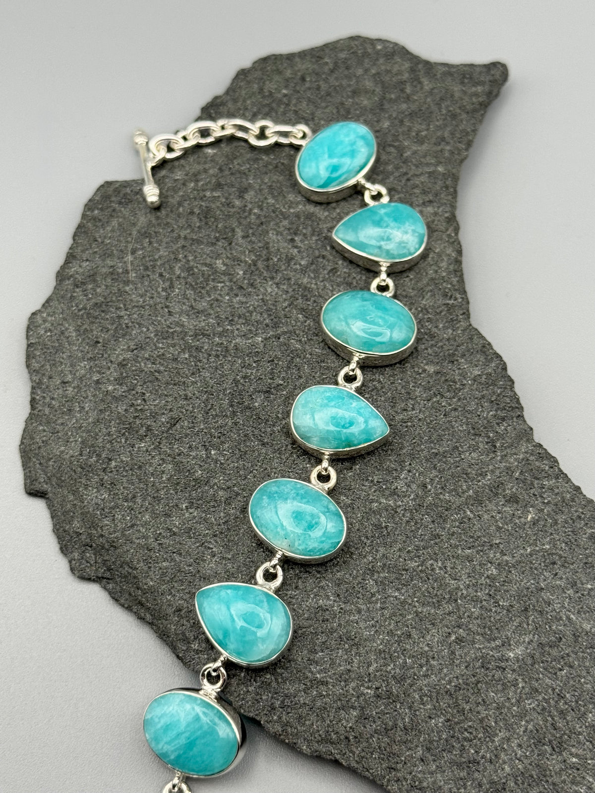 •AMAZONITE - GEO MIX• linked silver bracelet (7.25" - 8.5")