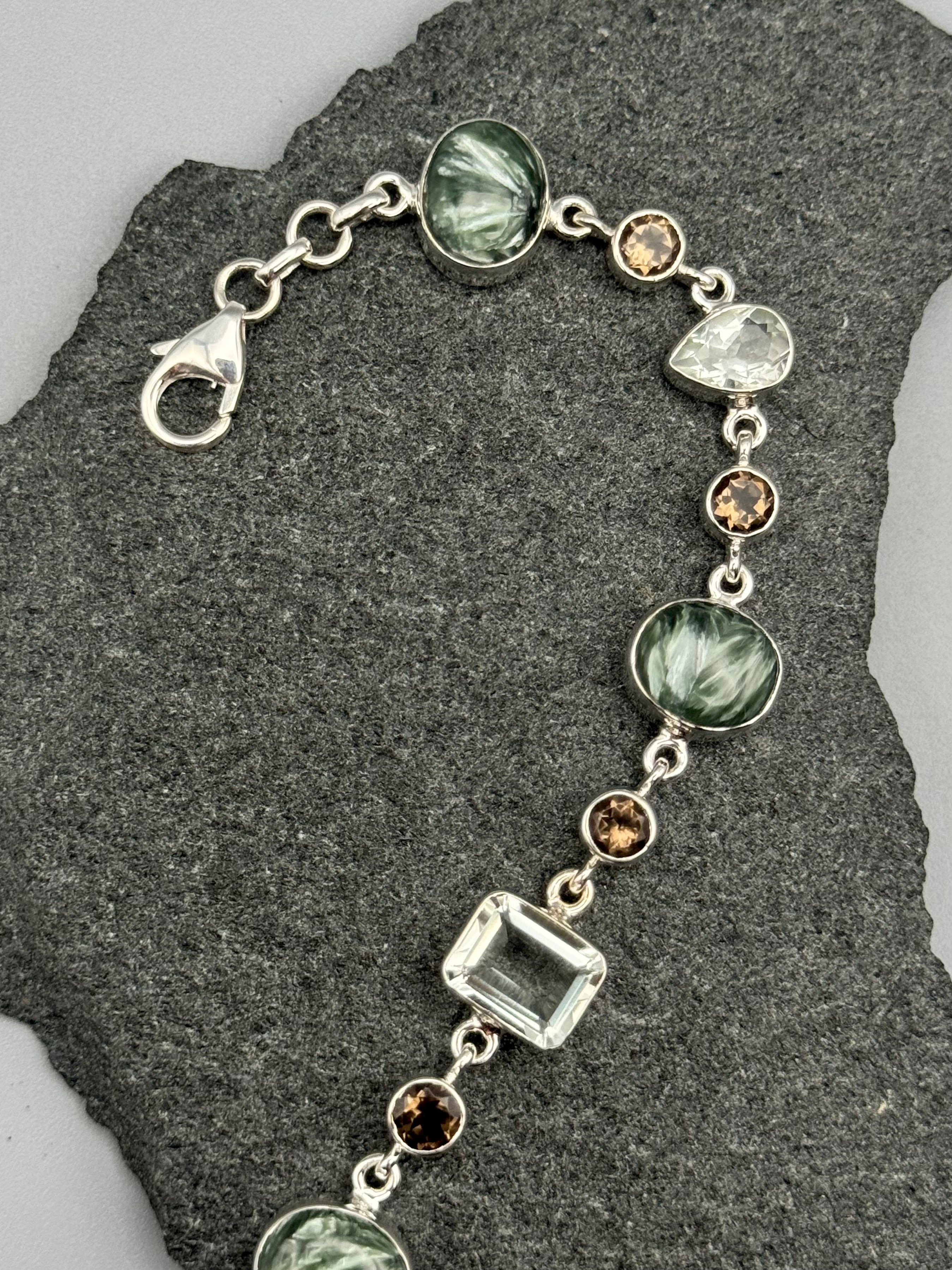 •SERAPHINITE - MULTI-STONE• linked silver bracelet (7.5" - 9")