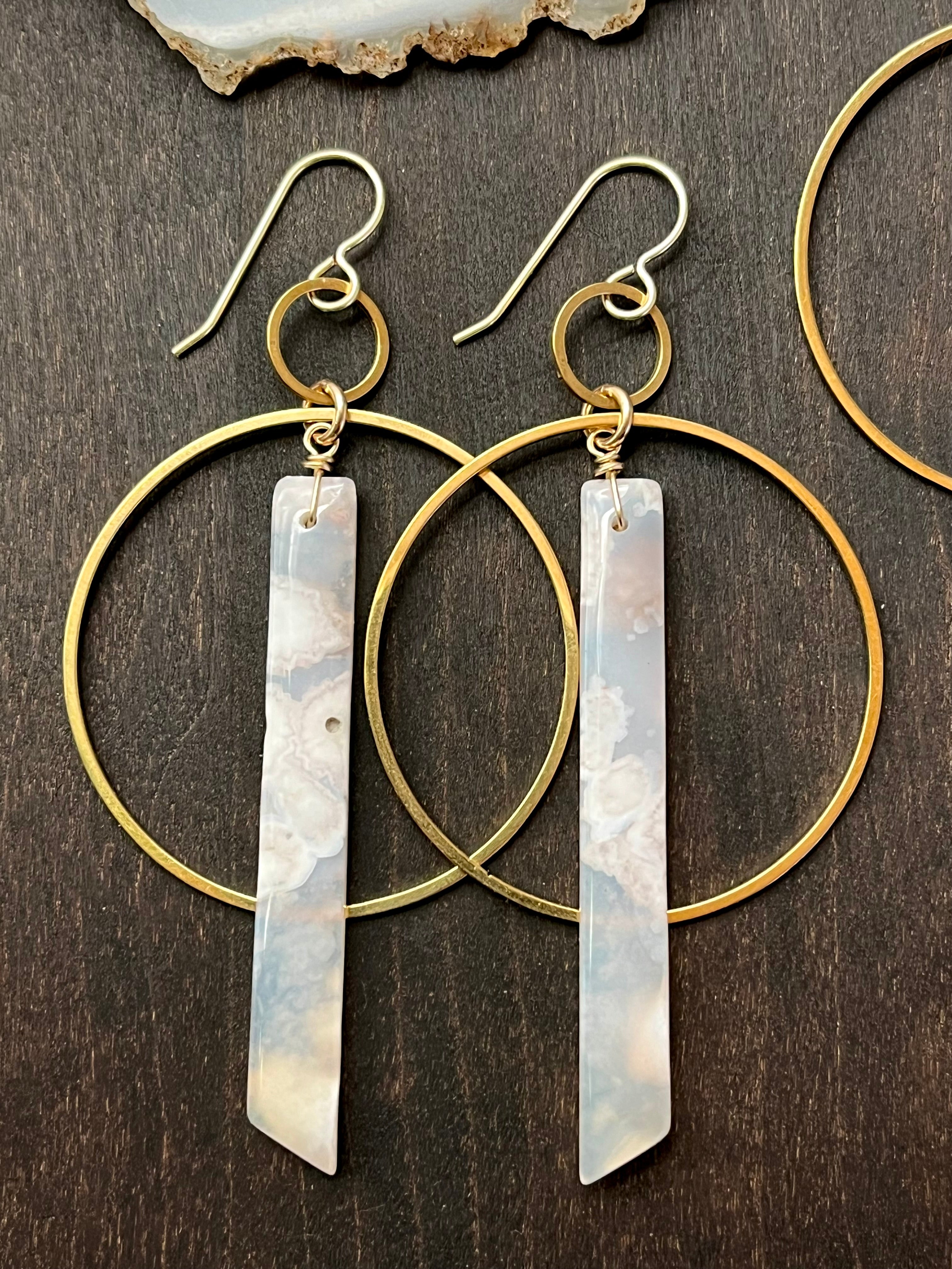 •EQUA-ORBIT• cherry blossom agate + gold dangle earrings