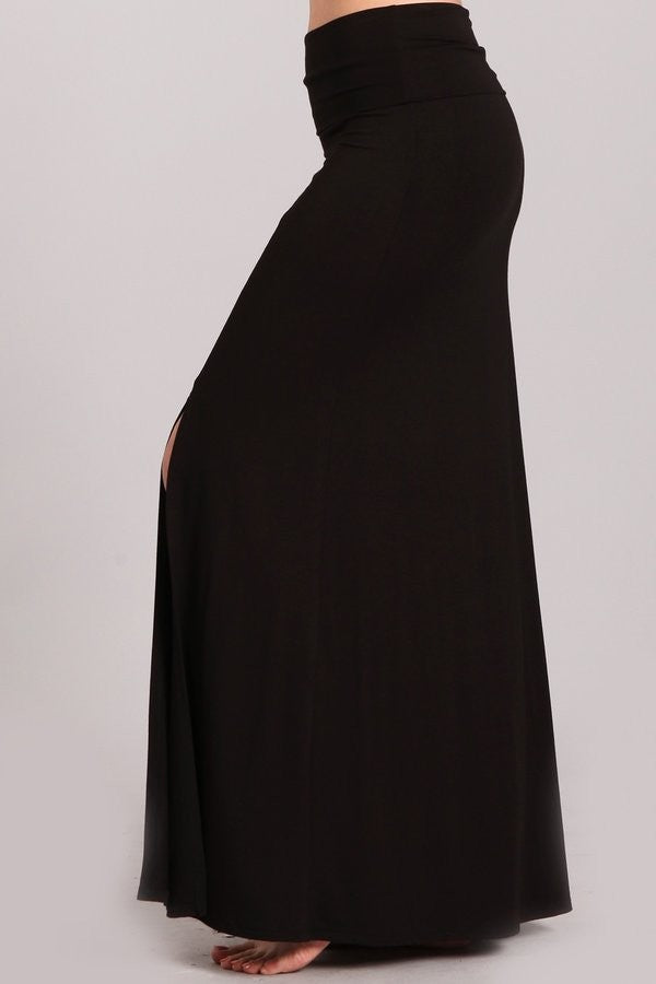 •HAILEE - BLACK• stretch knit jersey maxi skirt