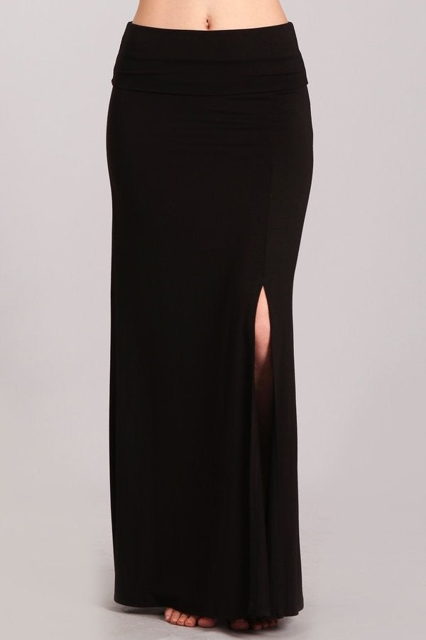 •HAILEE - BLACK• stretch knit jersey maxi skirt