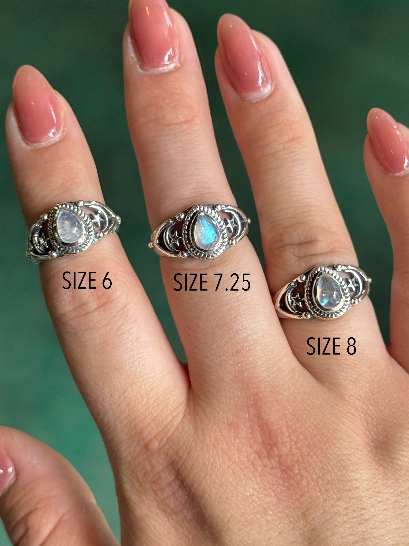 •RAINBOW MOONSTONE - COSMIC• sterling silver ring (various sizes)