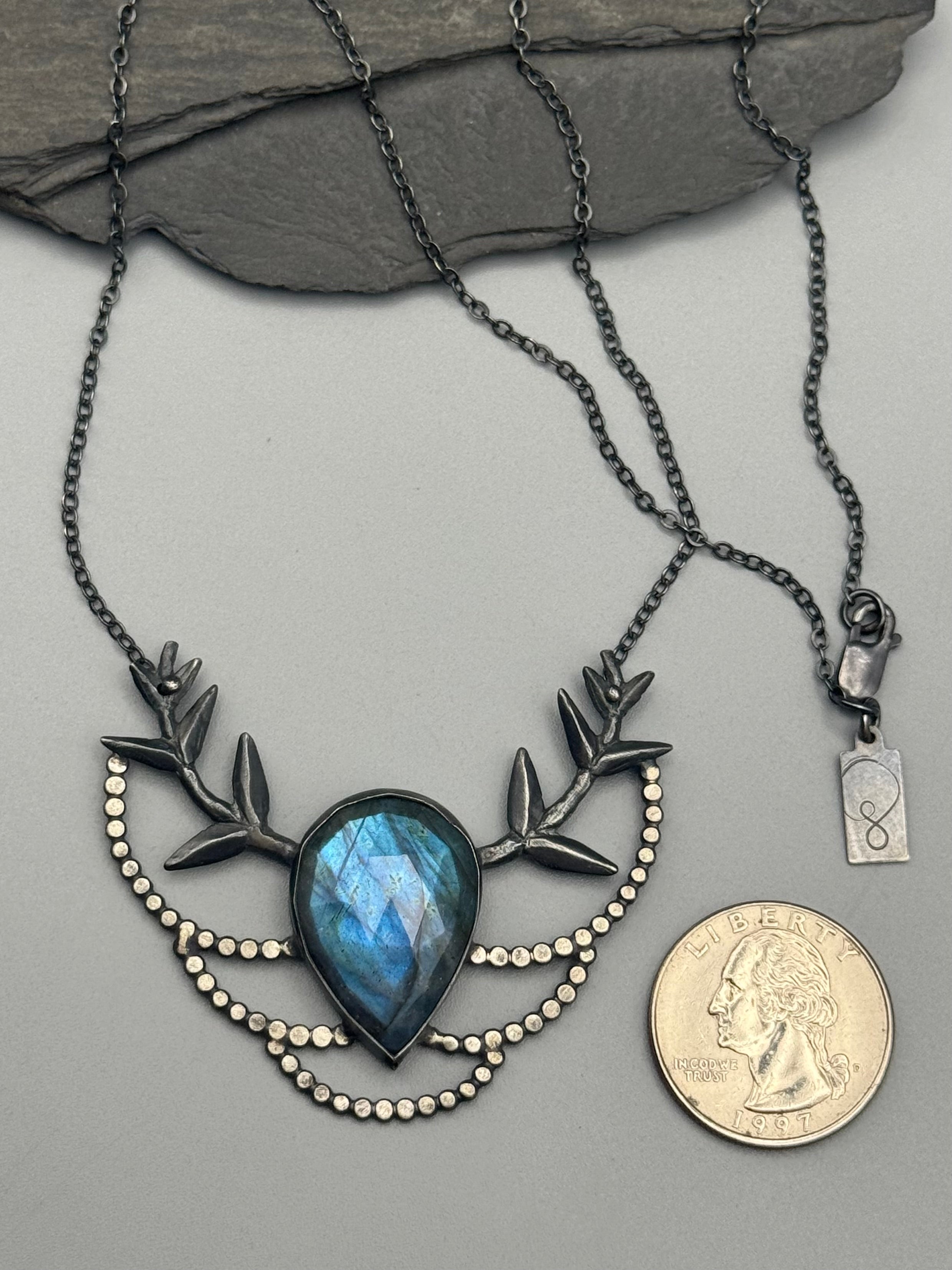 •DOTTED BRANCH• labradorite + silver necklace (18" long)