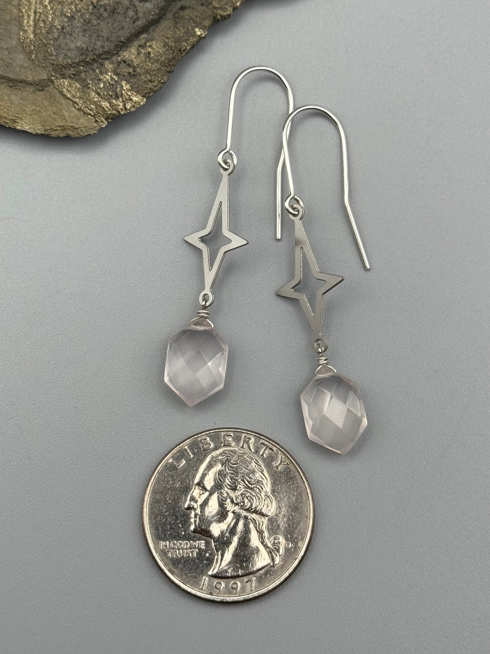 •WANDERING STAR• rose quartz + silver earrings