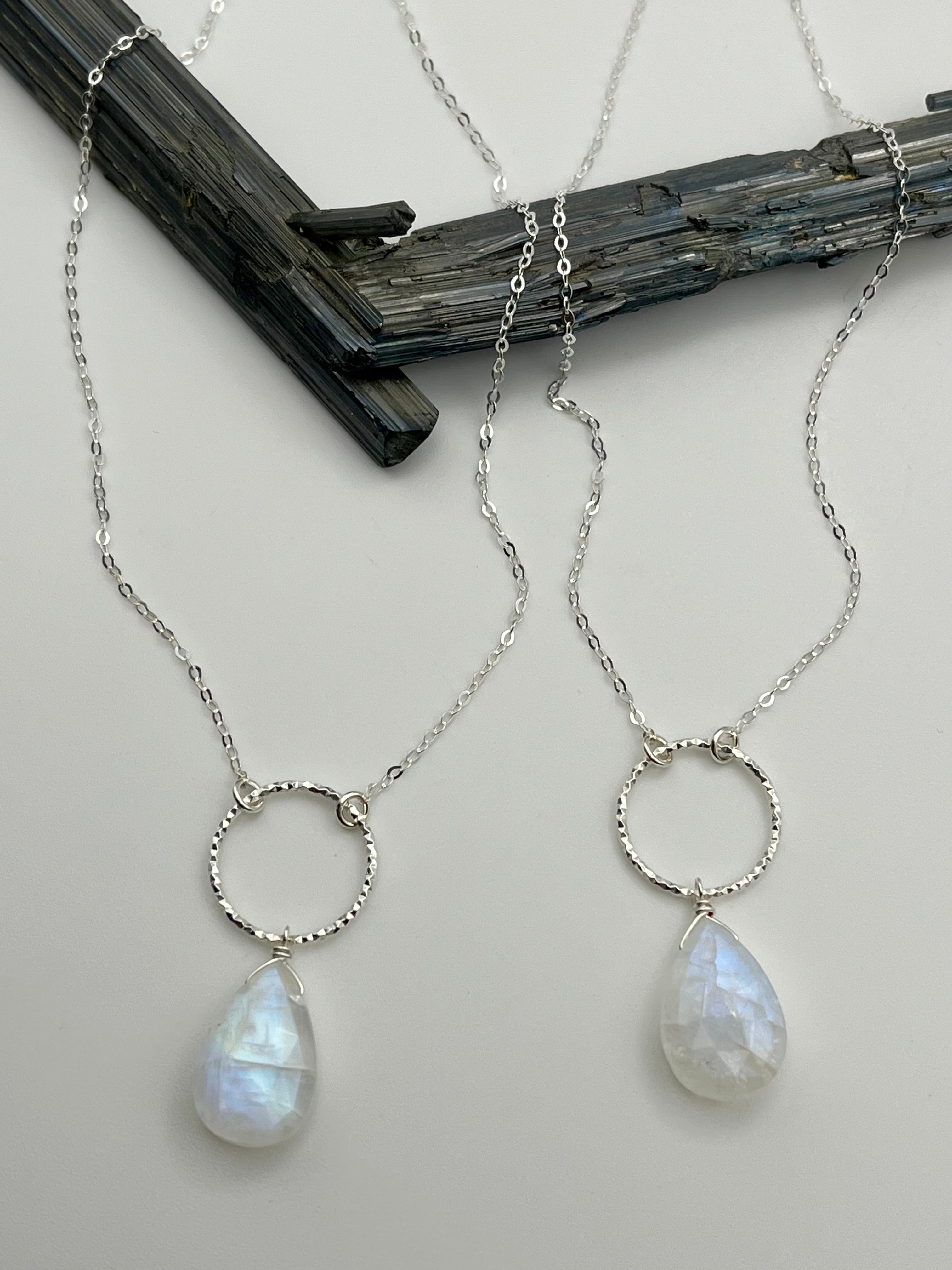 •LUNA• rainbow moonstone + silver necklace (various lengths)