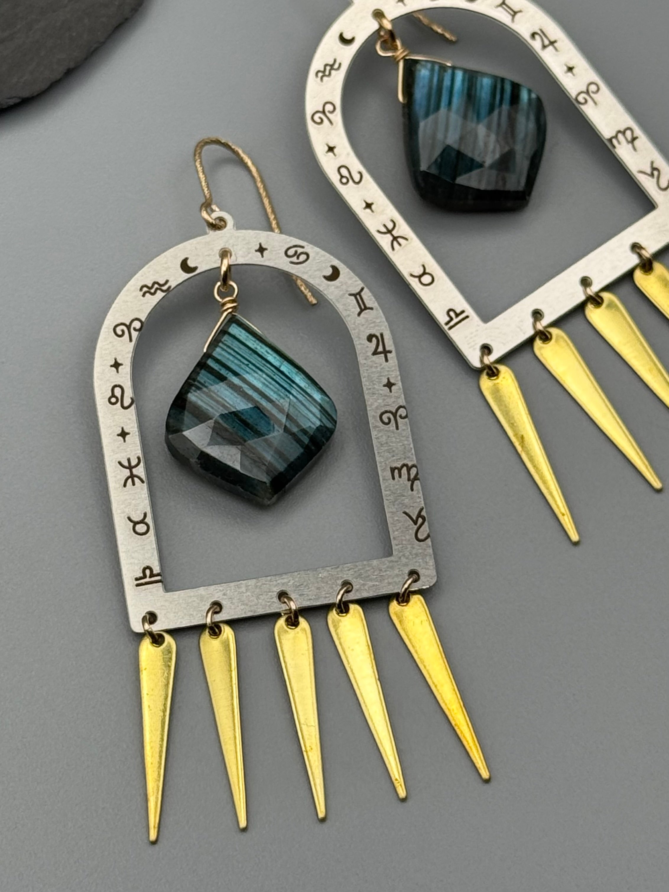 •ASTROLOGICAL• labradorite + mixed metal earrings