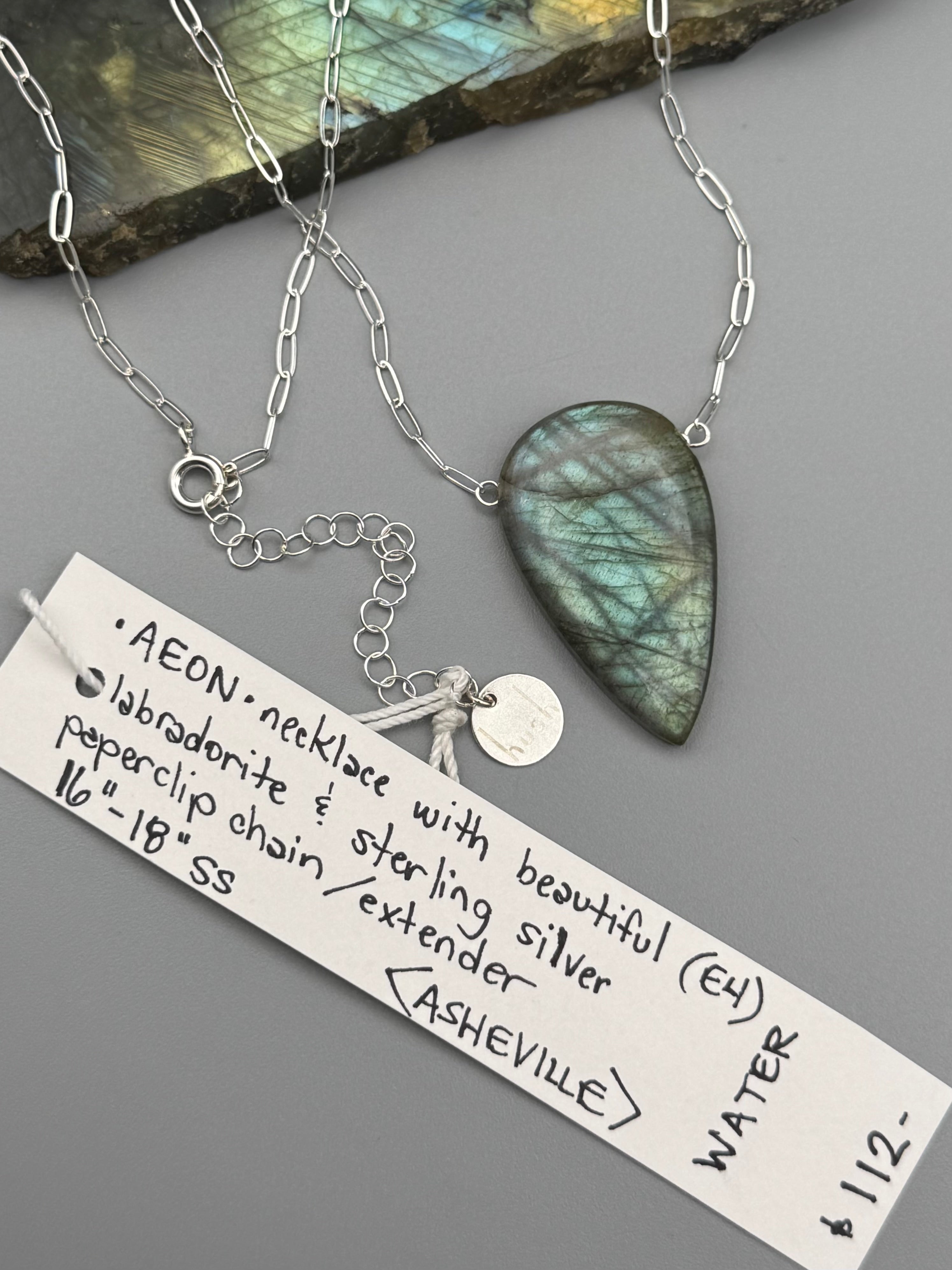 •AEON• labradorite spear tear + silver necklace (16"-18" long)