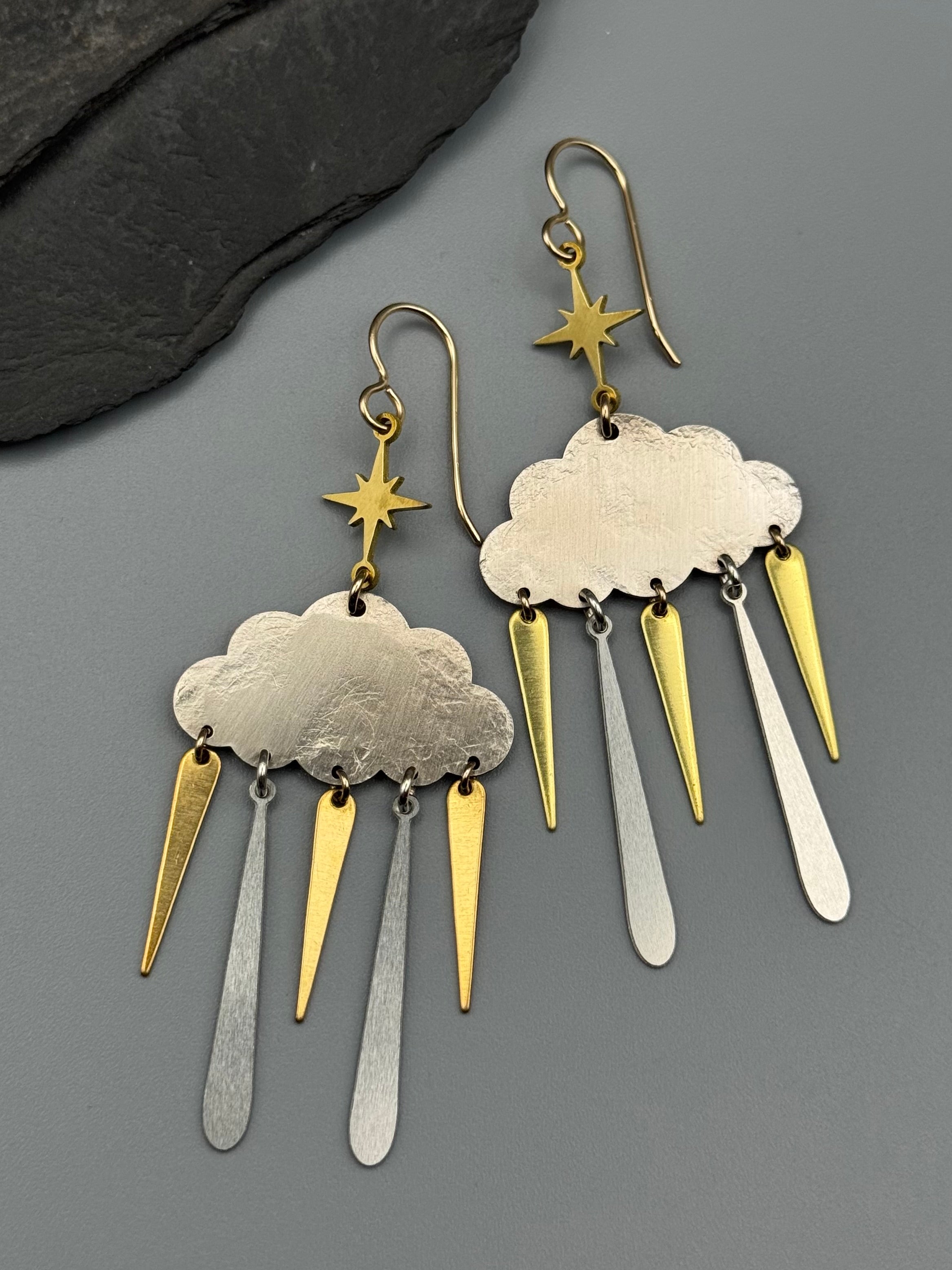 •NIGHT SHOWER• mixed metal dangle earrings