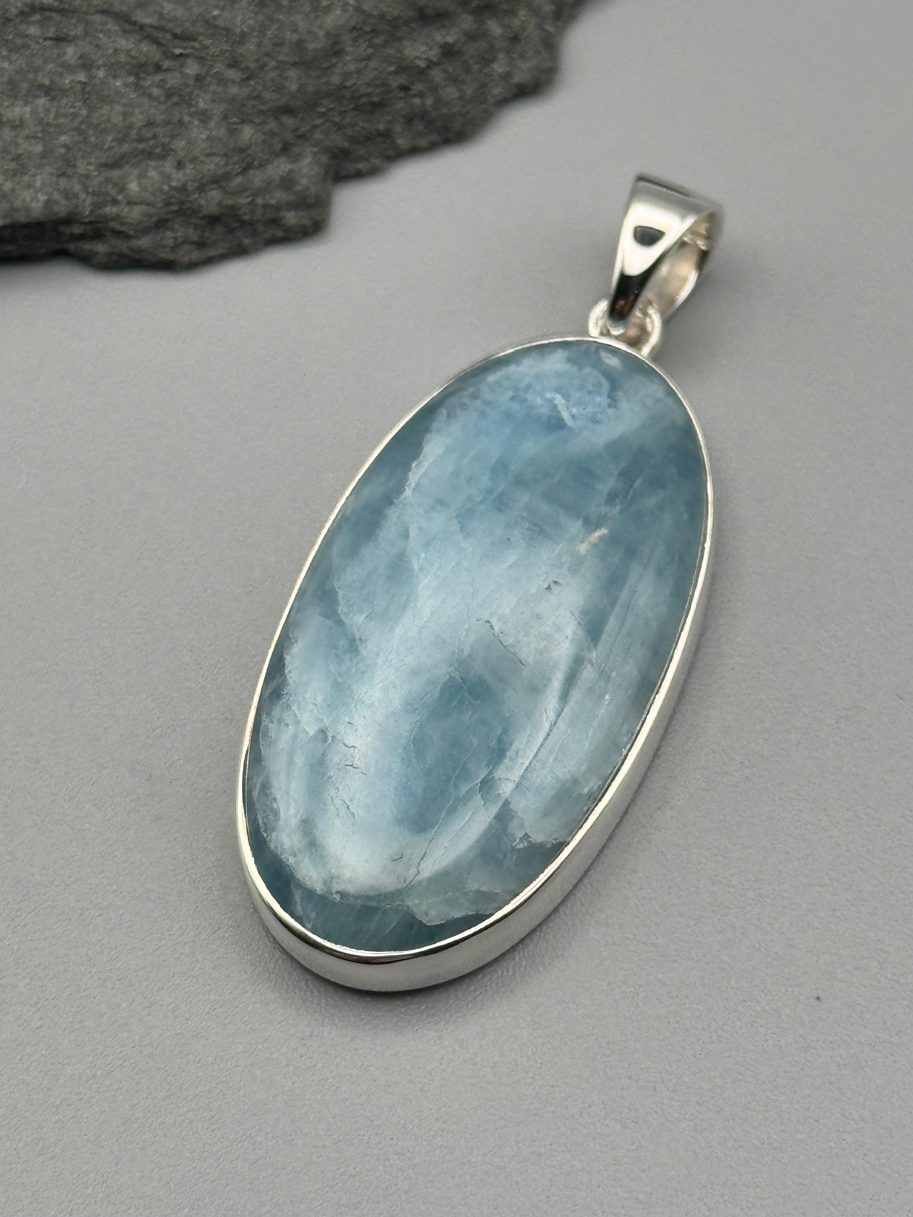 •AQUAMARINE - ELONGATED OVAL• sterling silver pendant