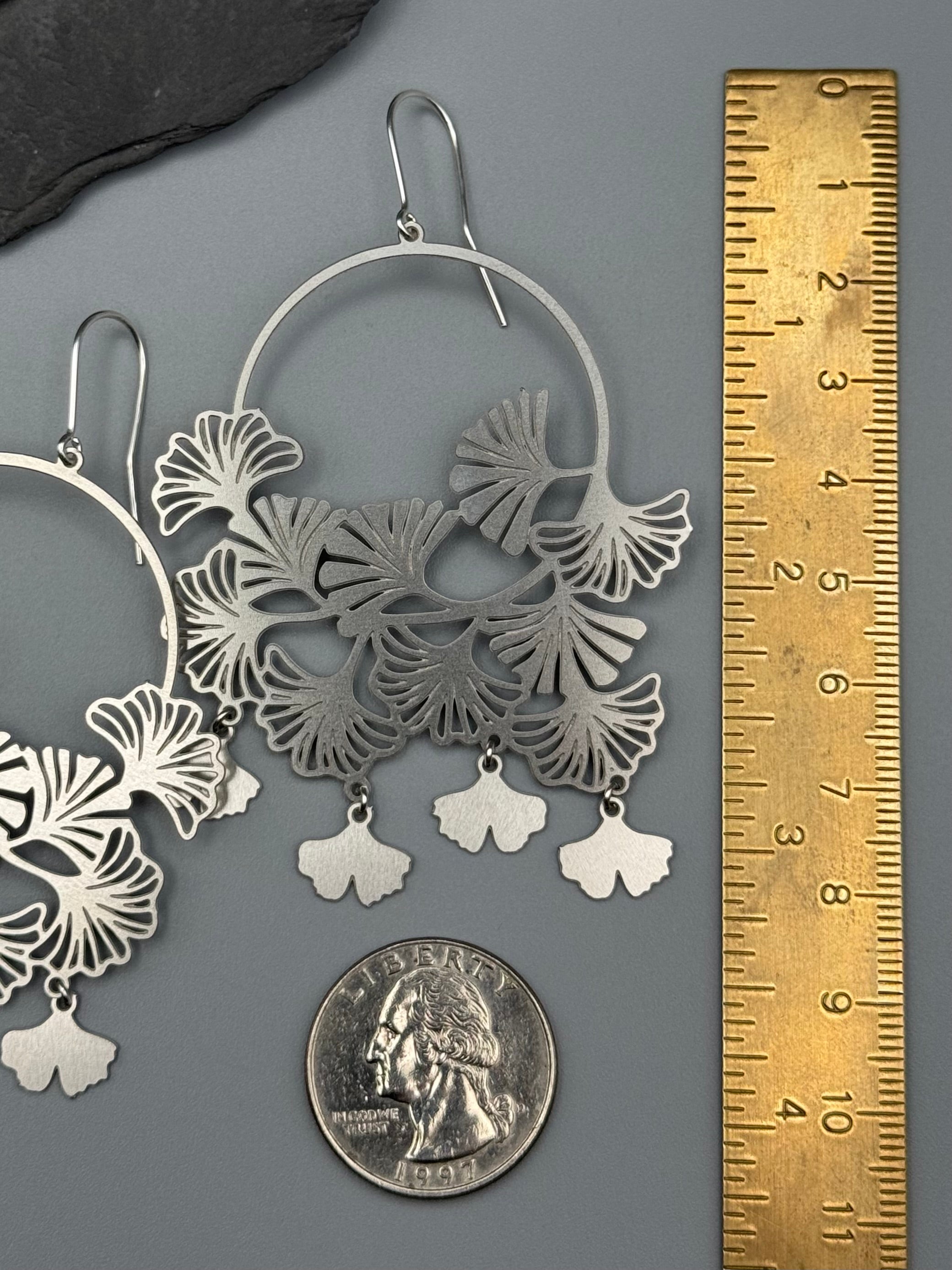 •GIGANTIC GINKGO• silver dangle earrings