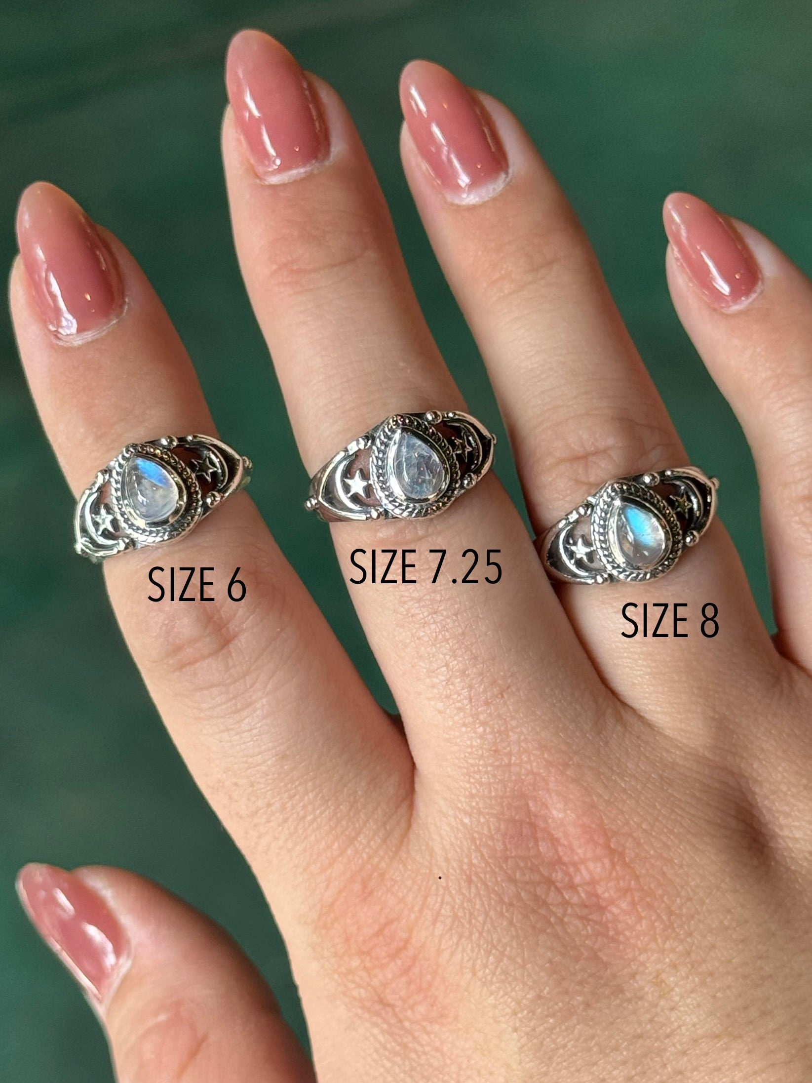 •RAINBOW MOONSTONE - COSMIC• sterling silver ring (various sizes)