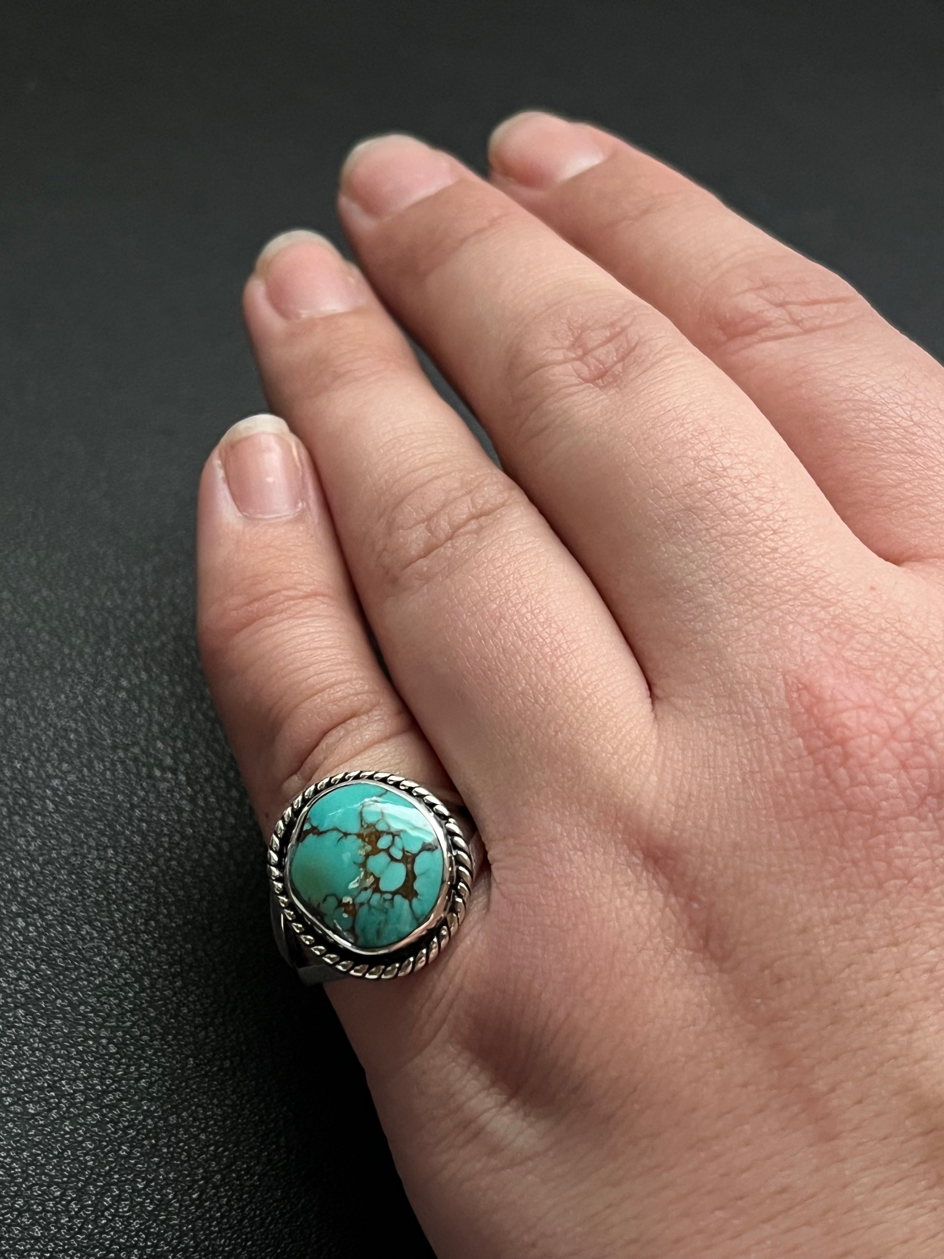 •CHINESE TURQUOISE• Navajo silver ring - size 7.25