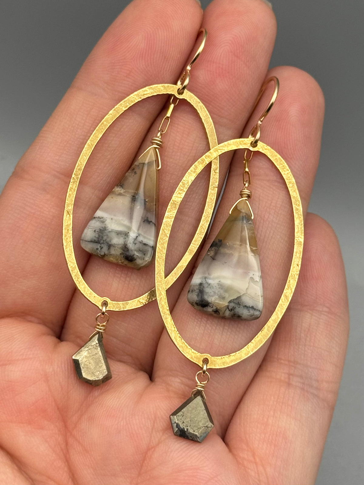 •LUNA• dendritic opal + pyrite gold earrings