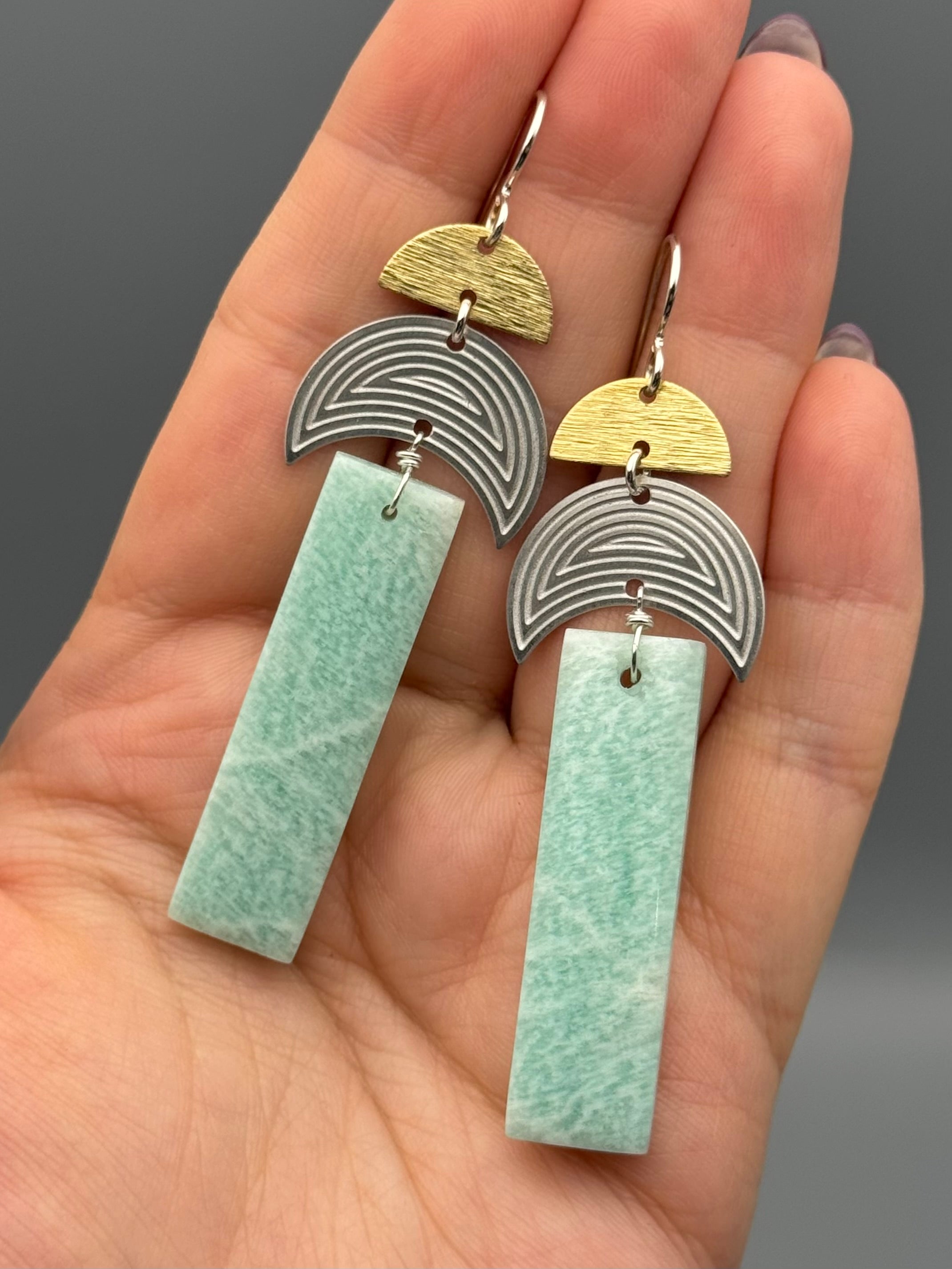 •MOON STACK• amazonite + mixed metal earrings