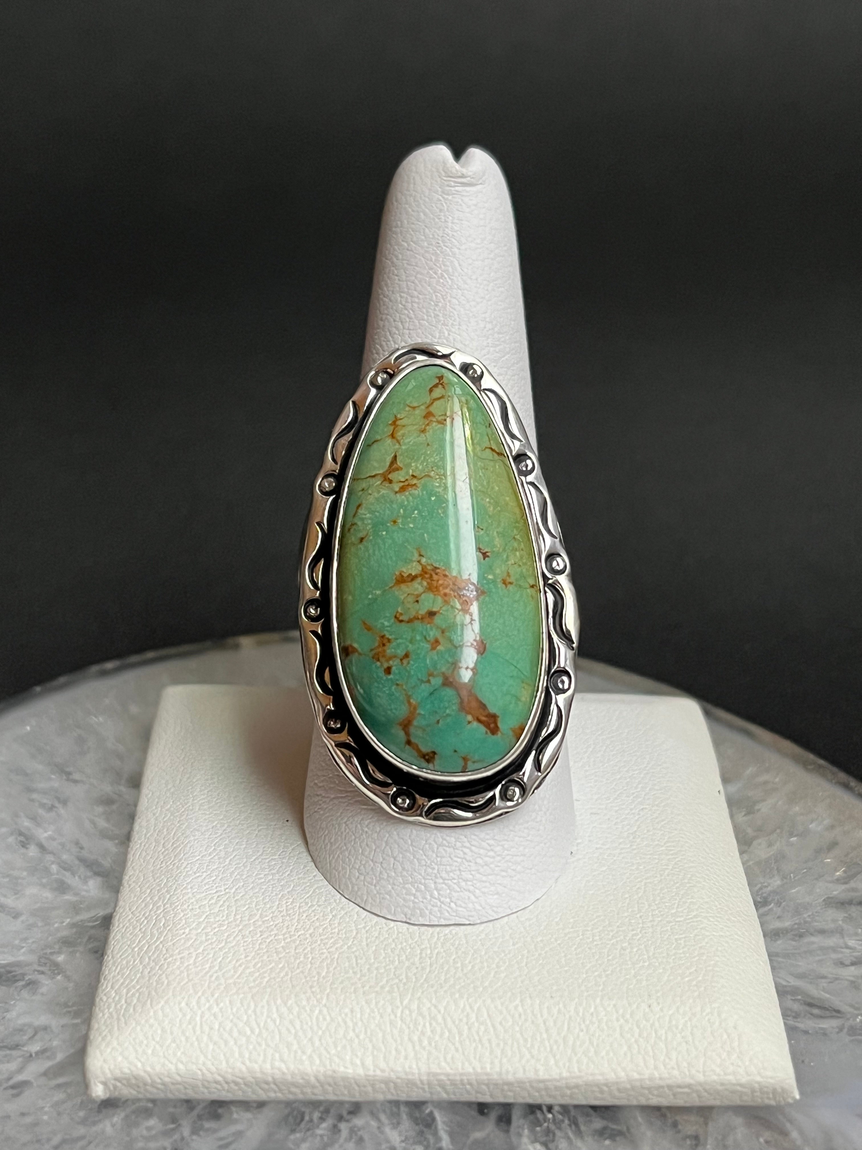 •KINGMAN TURQUOISE• Navajo silver ring - size 10.5